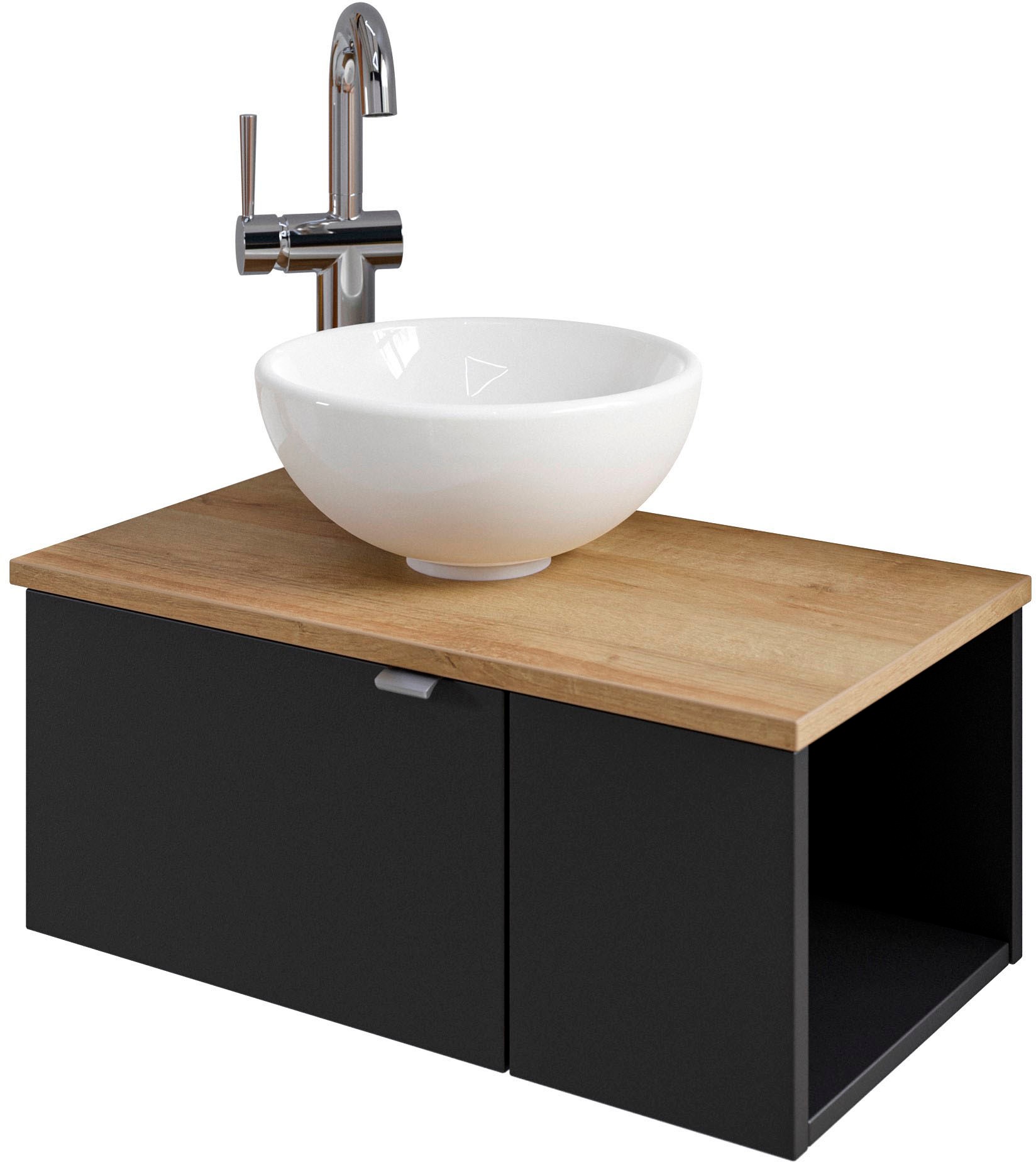 Saphir Badmöbel-Set »Serie 6915«, (4 St.), Gäste-Bad, 61 cm breit, mit LED-Spiegel, offenem Fach und 2 Türen