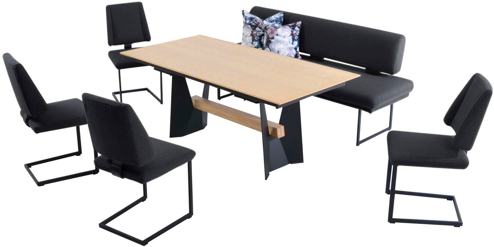 K+W Komfort & Wohnen Essgruppe "Longbeach" 6 Stk. tlg. Essgruppe in Spitzkissenoptik mit 4 Freischwingern, Gestell in Metall