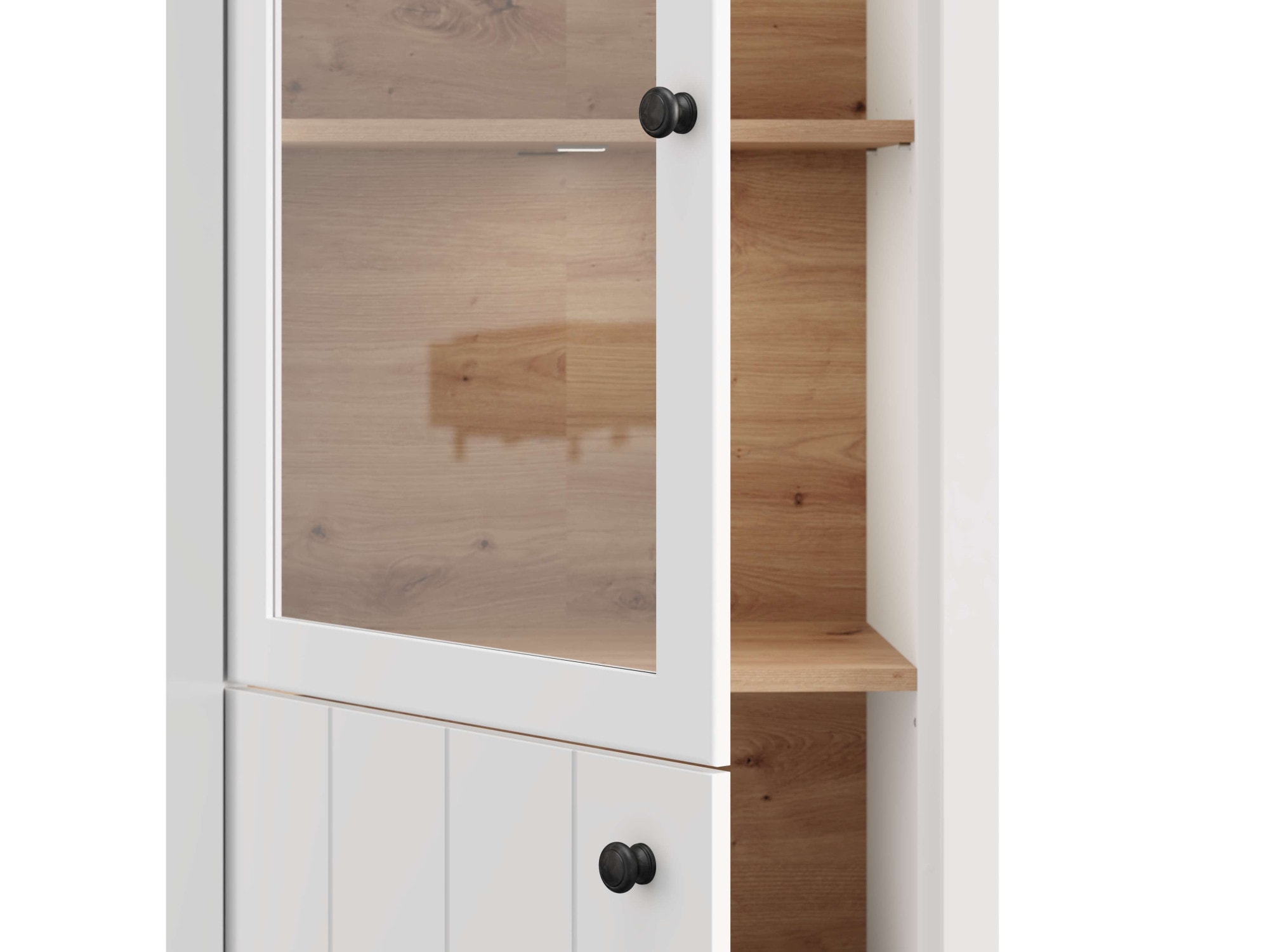 Home affaire Vitrine »BEDFORD Vitrinenschrank, Glasschrank, Standvitrine, Highboard« MDF-Profil 2D ummantelt, Hotstamping, 1mm ABS-Kanten, 4 Einlegeböden