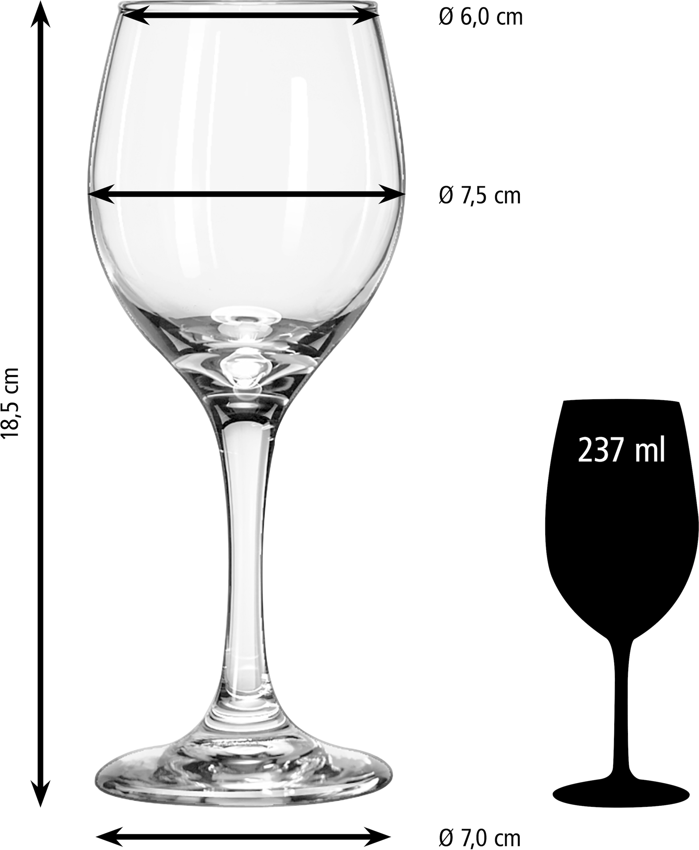 LIBBEY Gläser-Set »Weinglas -PERCEPTION-, 237 ml, Ø 7,5 cm, H: 18,5 cm, 12er Set«, (Set, 12 tlg.), hochwertig verarbeitet, im modernen Design