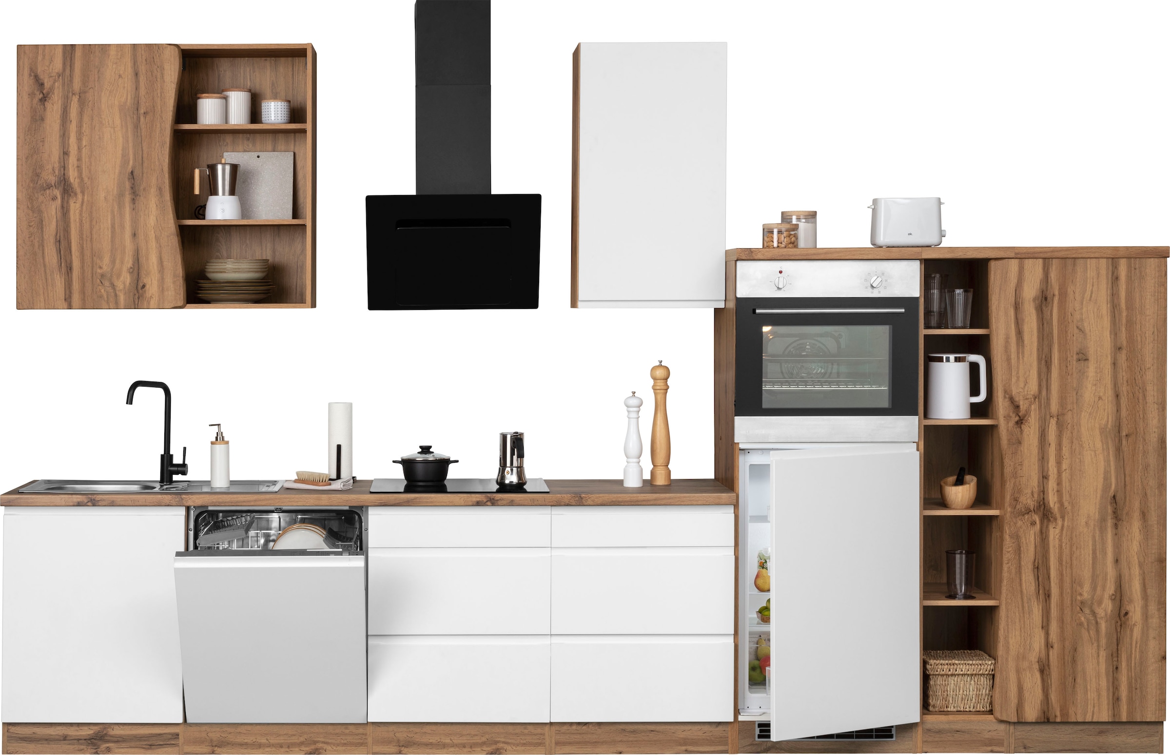 KOCHSTATION Küchenzeile »KS-Bruneck«, 380 cm breit, Ceran-oder Induktionskochfeld, hochwertige MDF-Fronten