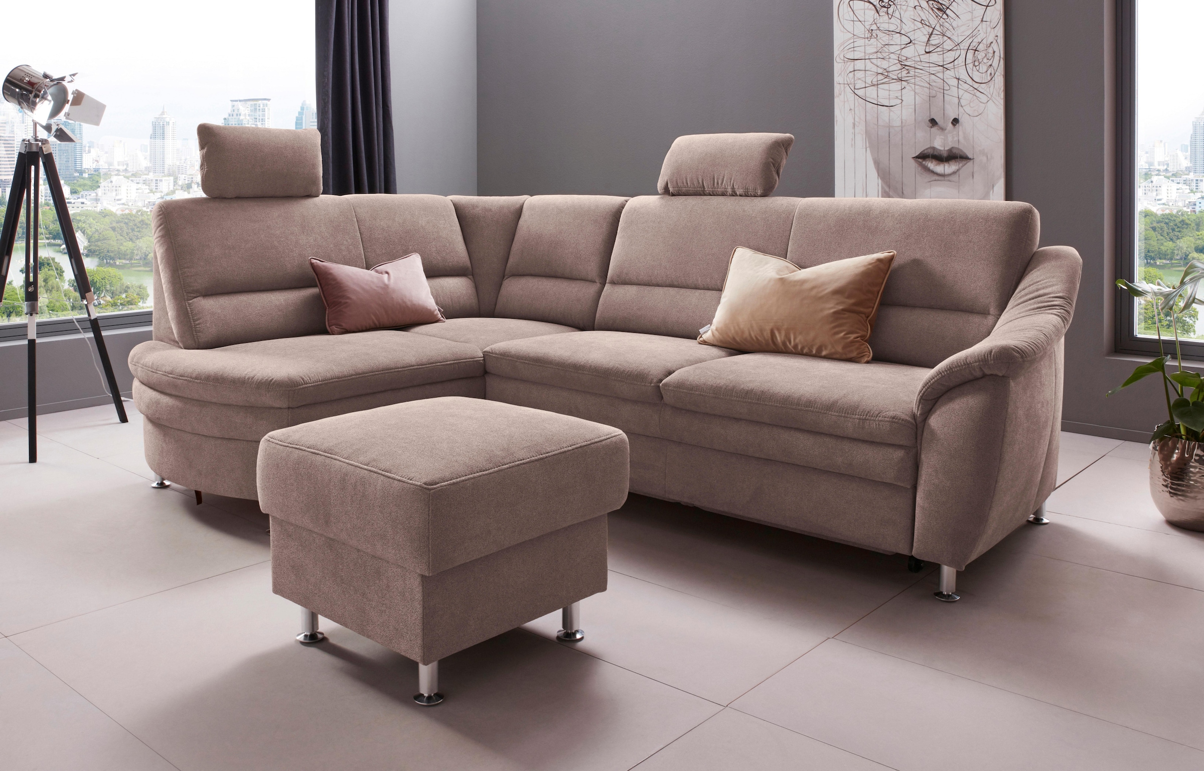 Places of Style Ecksofa "Cardoso L-Form", Federkern, wahlweise mit Bett, Sc günstig online kaufen
