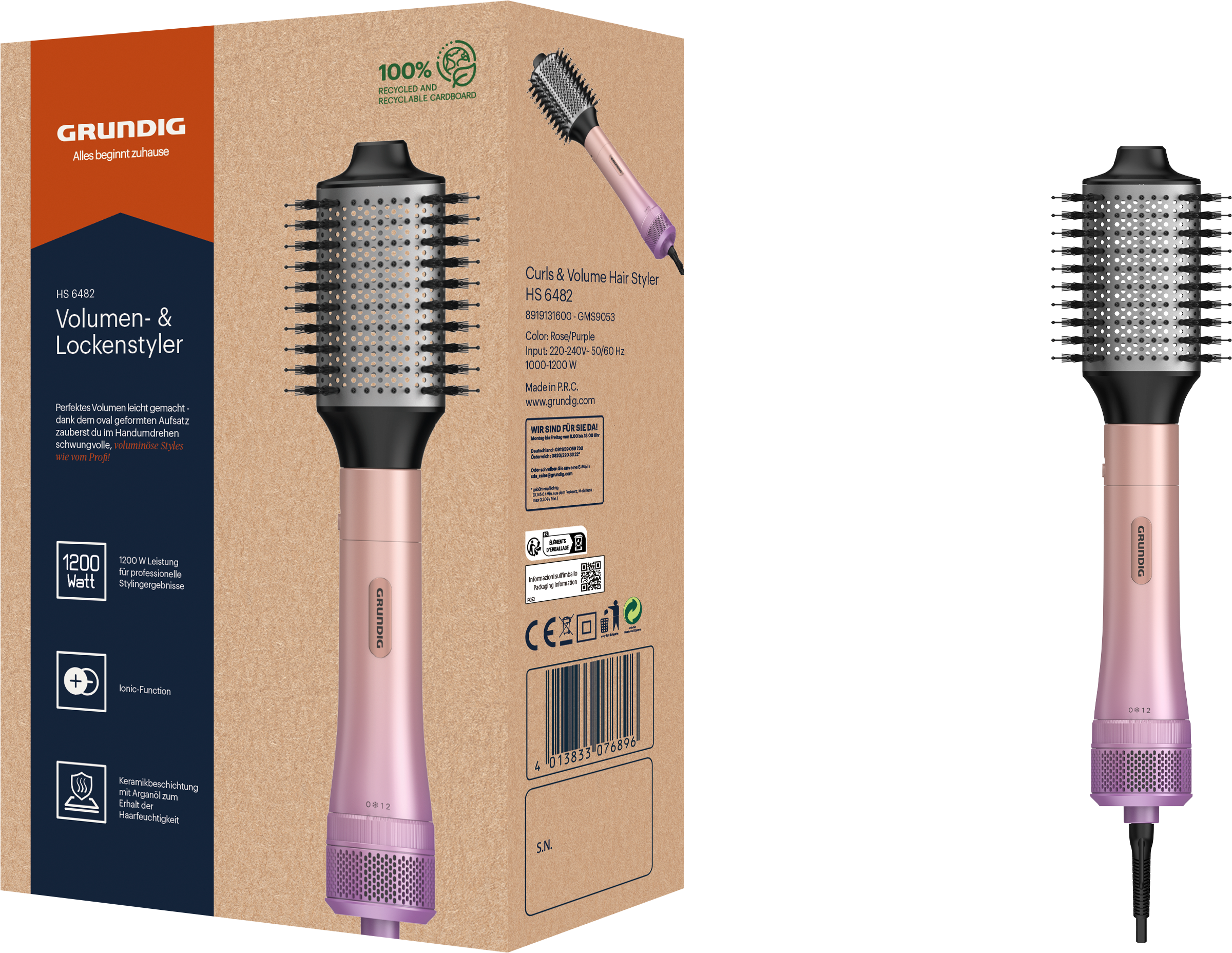 Grundig Warmluftbürste »HS 6482« Ionic-Funktion, ovaler Aufsatz für Locken, Wellen & Volumen