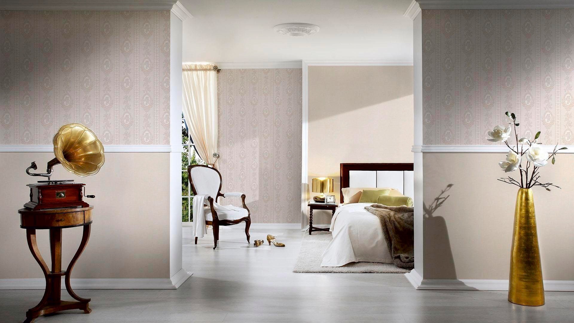living walls Schaumtapete »Belle Epoque 1861« Streifen Tapete Barock Metallic