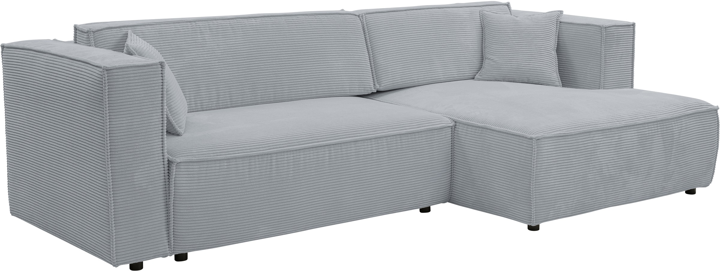WERK2 Ecksofa »Atlanta, moderne Designsprache, Stellmaße 280x147cm, L-Form, Kedernaht«, hoher Komfort, Schlaffunktion & Bettkasten, Cord, Grau