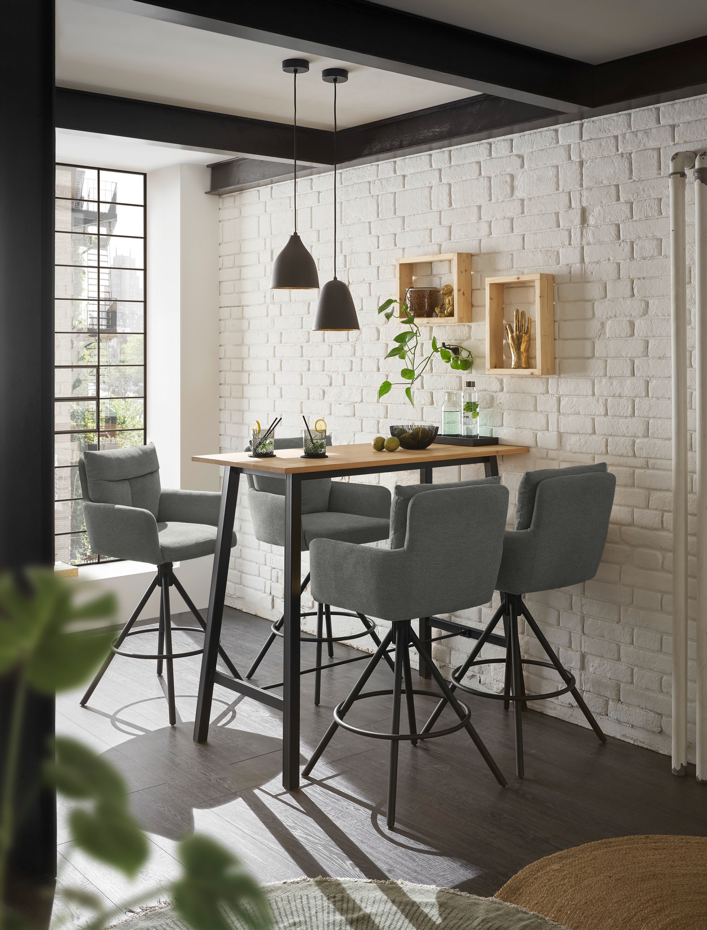 Stolkom Bartisch »Kent Eiche Massivholz geölt, Hochtisch BxHxT 120x104x60 cm«, Industrial Style Eiche Massivholz geölt durchgehende Lamelle