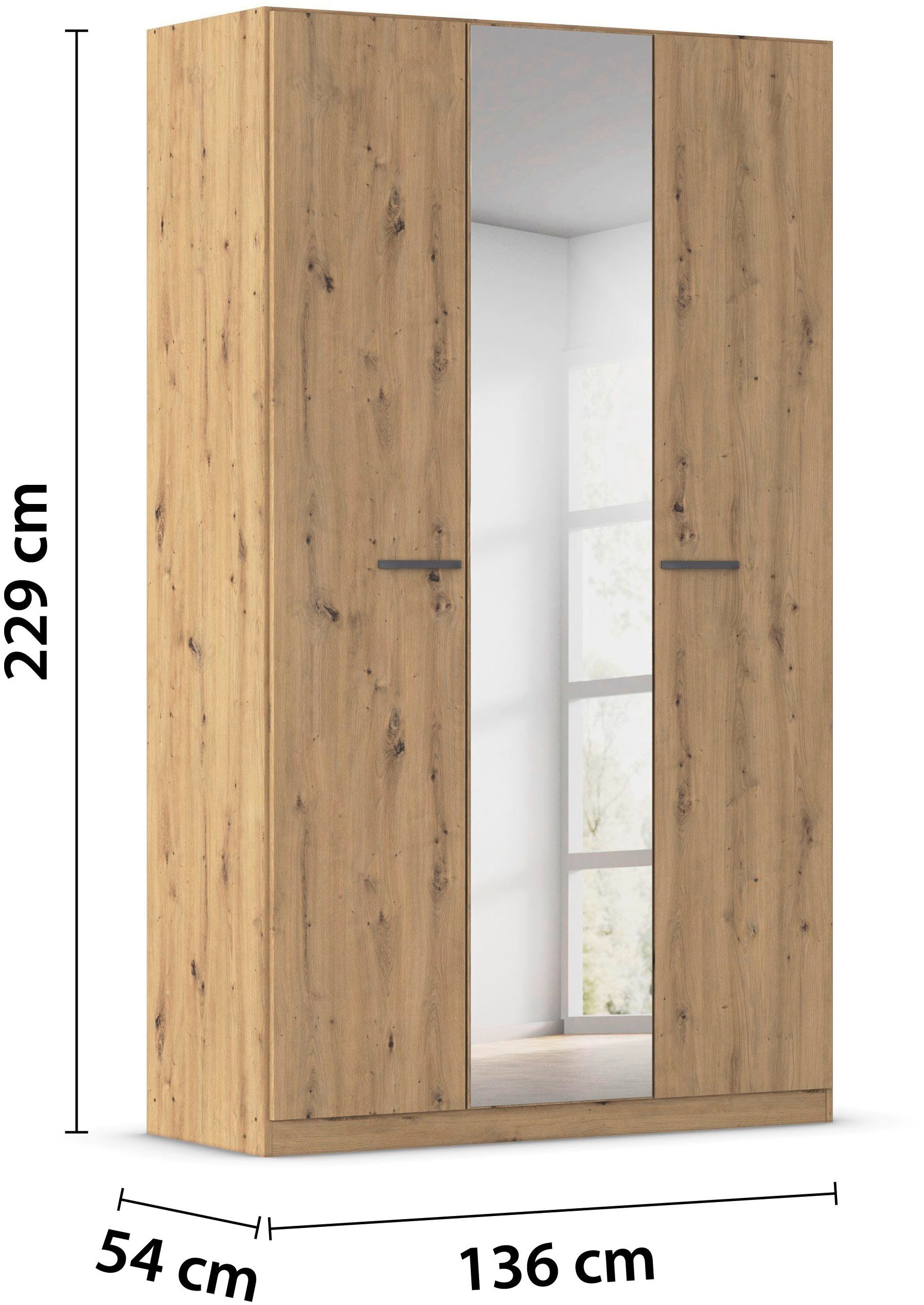 rauch Drehtürenschrank »Kleiderschrank Schrank Garderobe TOPSELLER OTELI inkl. Inneneinteilung«, (erhältlich in Breiten 91-360 cm, ab Breite 136cm inkl. Innenschubladen), mit zusätzlichen Einlegeböden, optional mit Spiegel MADE IN GERMANY