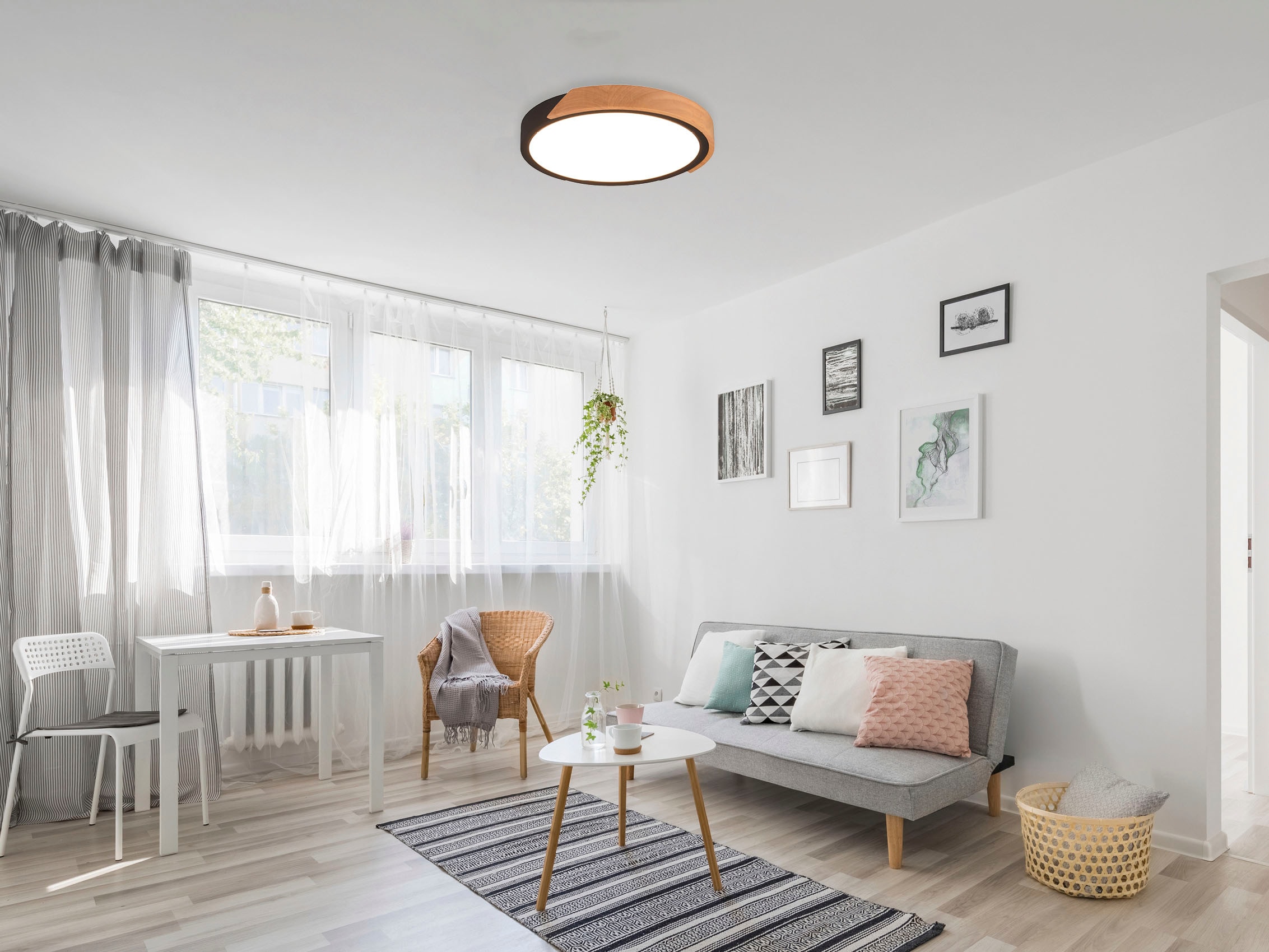 REALITY Leuchten LED Deckenleuchte »Jano«, 1 flammig, Leuchtmittel LED-Board | LED fest integriert, Deckenlampe Holzschirm Ø 31cm, 20W/2400Lumen, warmweiß 3000K, dimmbar
