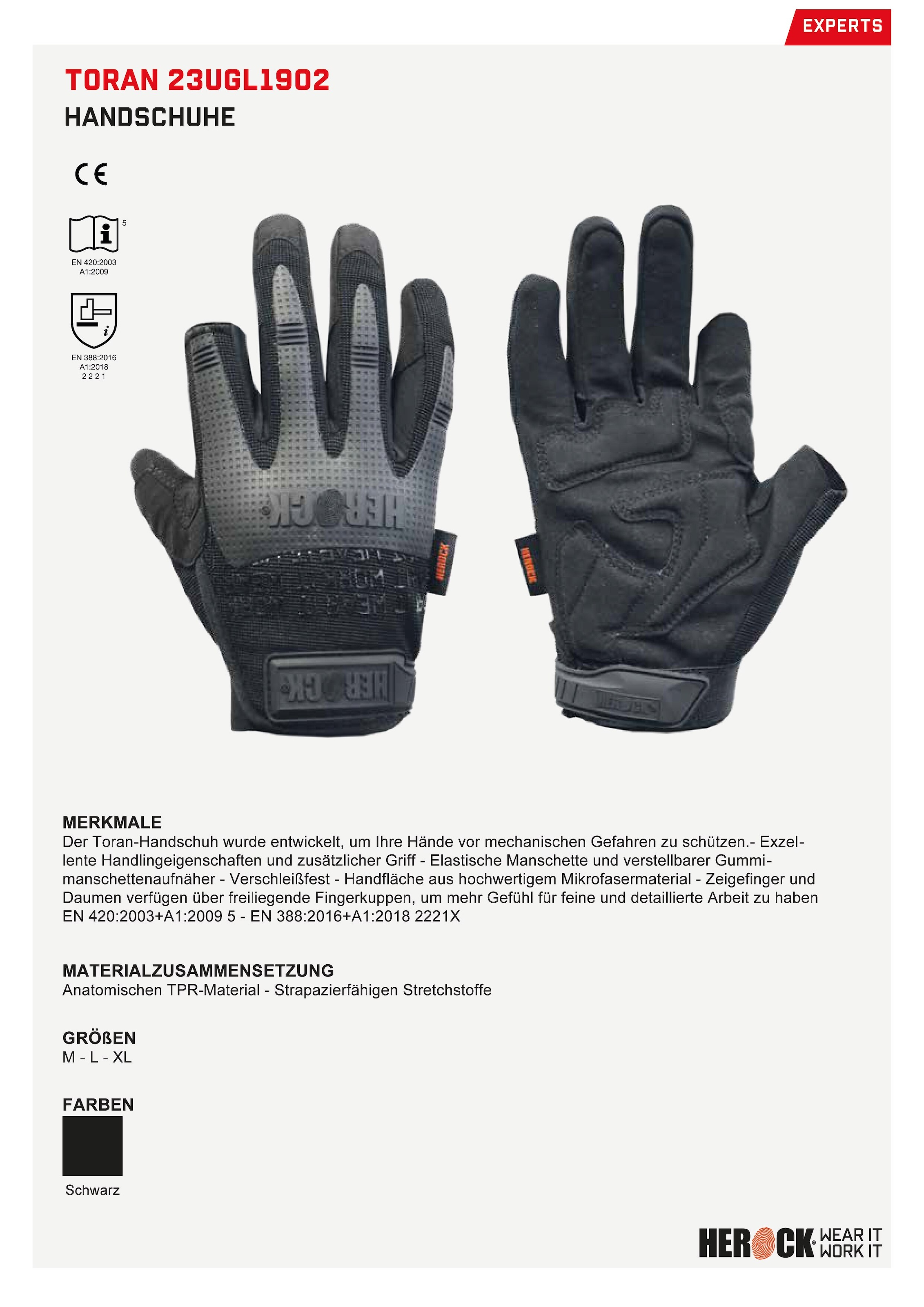 Herock Montage-Handschuhe bestellen | Daumen, BAUR und an Kuppen verschleiβfest Freiliegende »Toran«, Zeigefinger