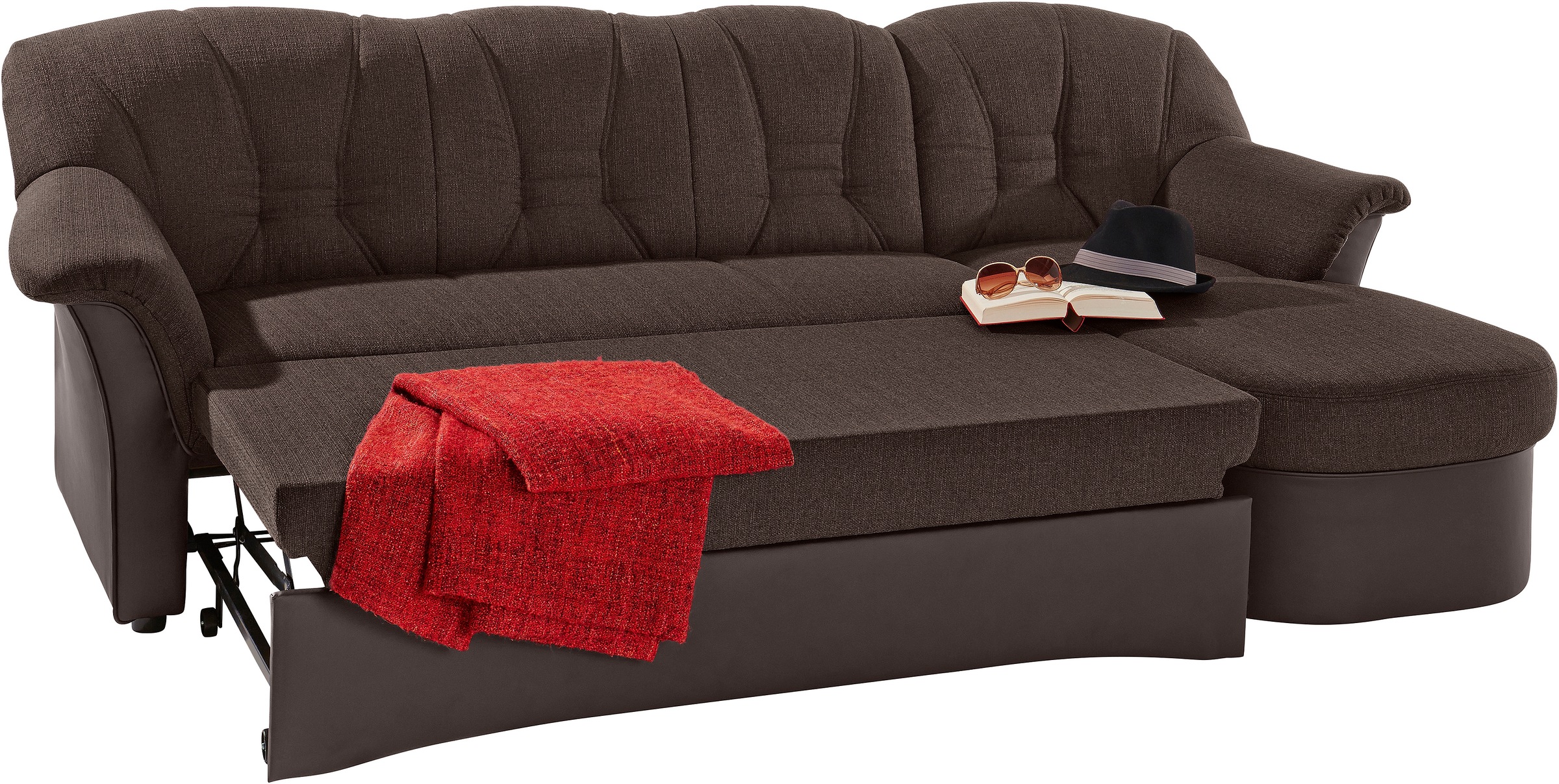 DOMO collection Ecksofa »Elva, zeitlose Formensprache, elegante Rückensteppung, L-Form«, wahlweise mit Bettfunktion und Federkern