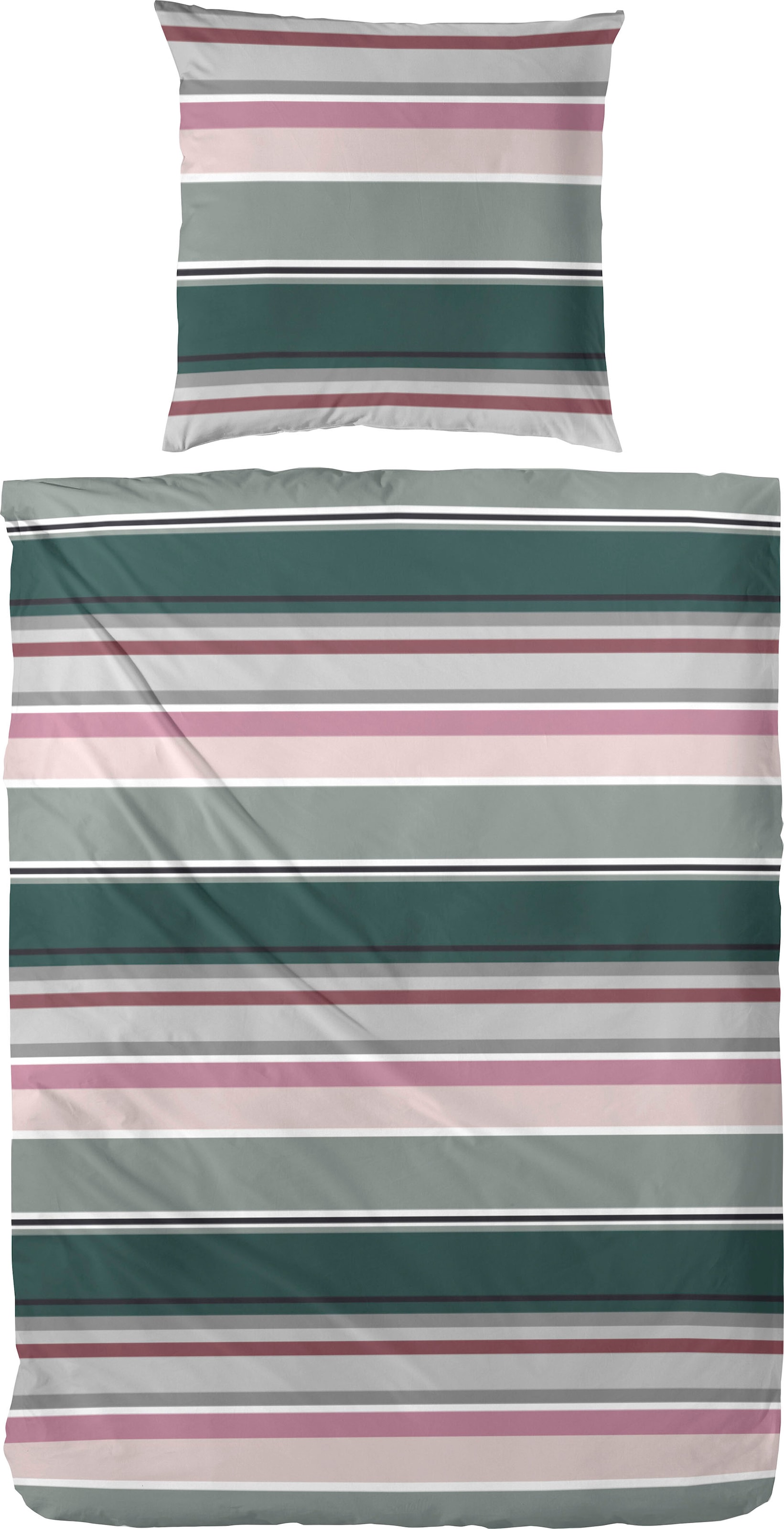 "Bettwäsche PRIMERA ""Late Summer Stripe"", schwarz (anthrazit, pink), B/L: 155cm x 220cm, 1 Stk., 1 Stk., Perkal, B/L: 80cm x 80cm, 2 Stk., Perkal