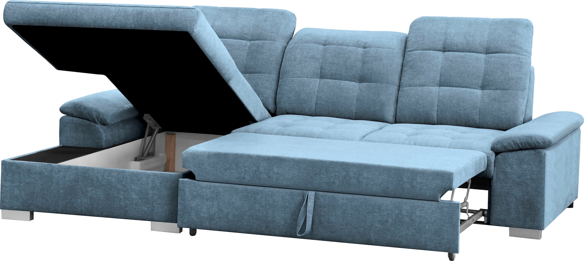 WERK2 Ecksofa Carmen, Sofa, Eckcouch mit Schlaffunktion, Bettkasten und Sitztiefenverstellung