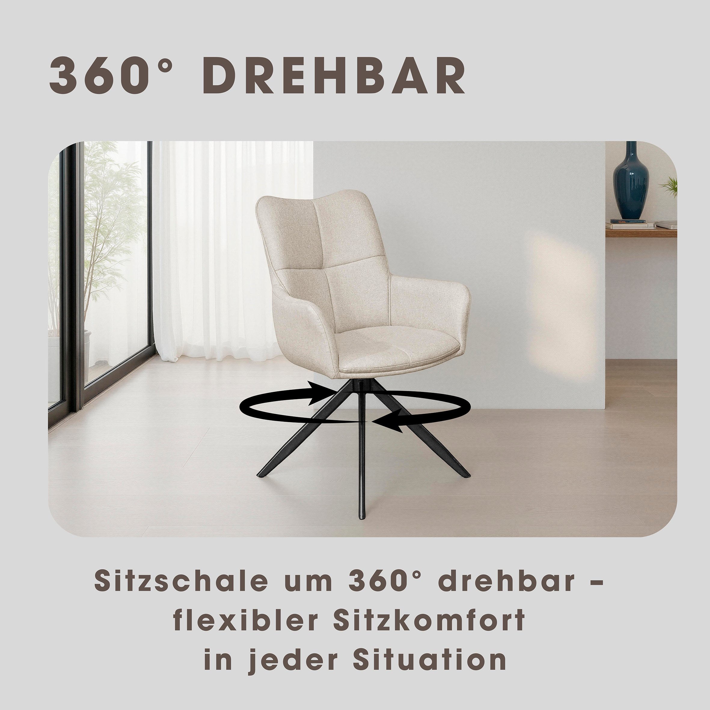 byLIVING Esszimmerstuhl »HAMILTON« (Set) 2 Stk.Webstoff, bis 110 kg, 360° drehbar, Schaumstoff, 4er Kreuzgestell