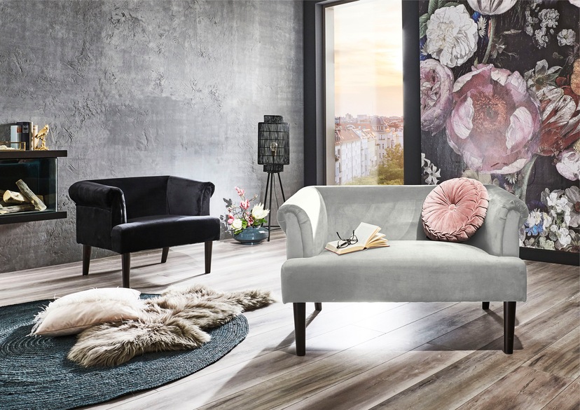 ATLANTIC home collection Sessel, mit goldene BAUR Dekokissen Massivholzfüße inkl. | und Welleunterfederung