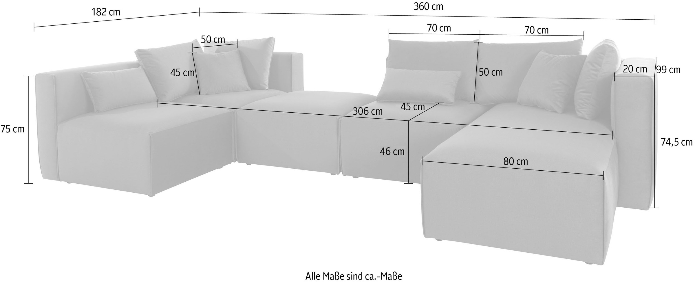 Guido Maria Kretschmer Home&Living Wohnlandschaft »Comfine U-Form«, zusammengesetzt aus Modulen, in 3 Stoffen und vielen Farben