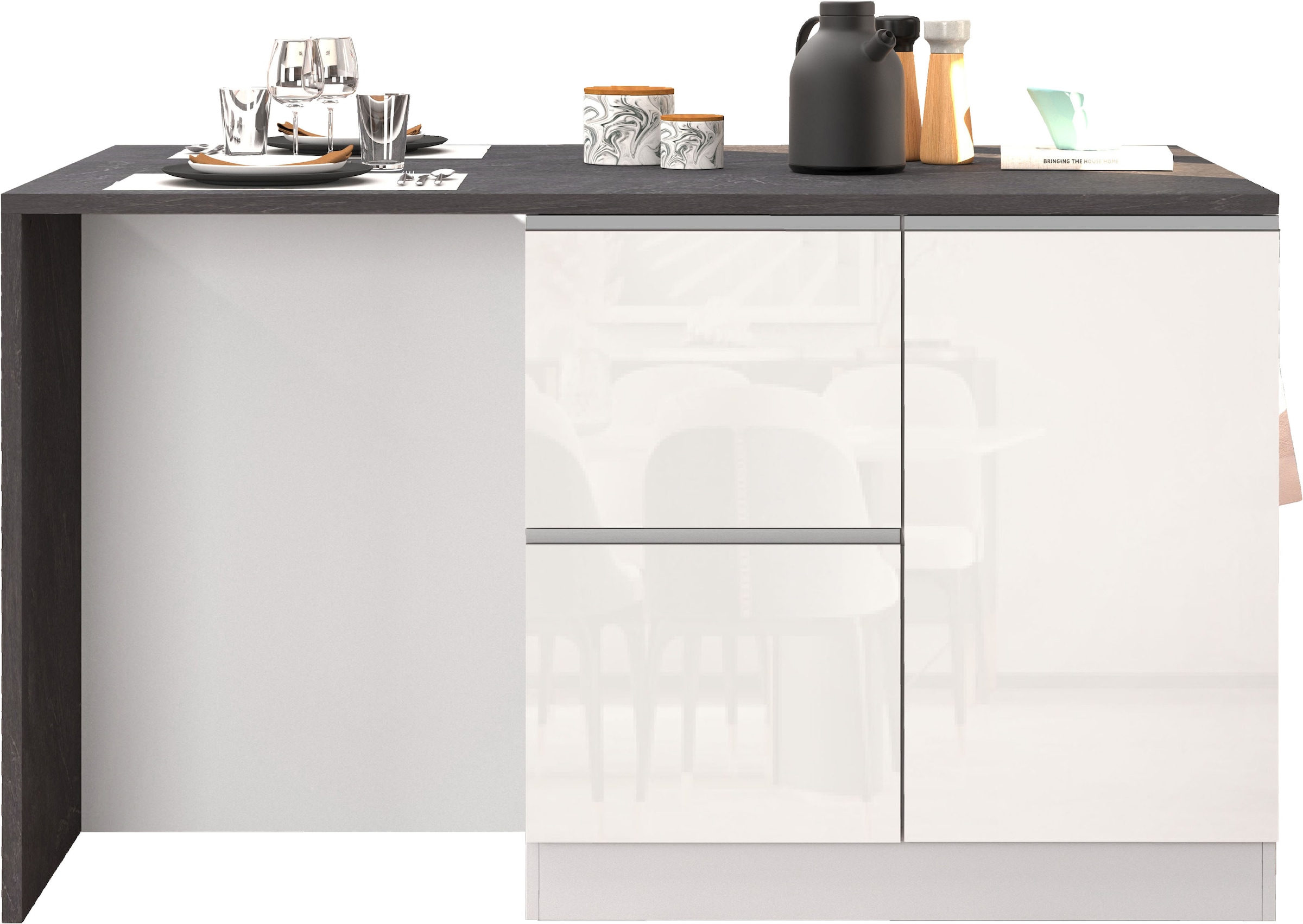 KOCHSTATION Kücheninsel »KS-Sole, Kochinsel, Küchenarbeitsblock, Inselküche, Arbeitsinsel« Breite 152,5 cm, mit Essplatz, Handtuchhalter, Fächer und Weinregal