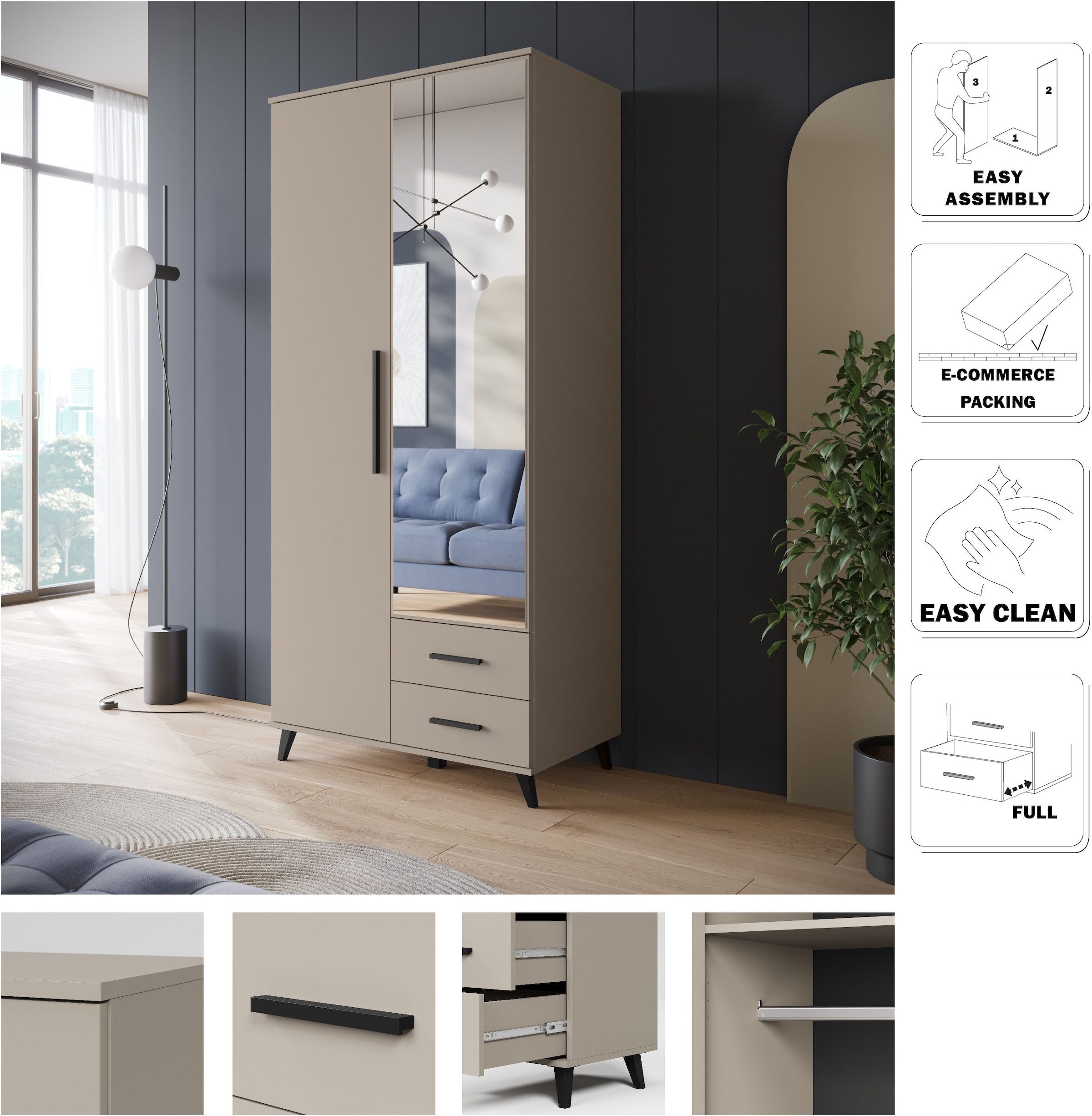 INOSIGN Kleiderschrank »Lagos, Garderobe«, (1 St.), Moderner Drehtürenschrank, FSC-zertifiziert, Schlafzimmerschrank