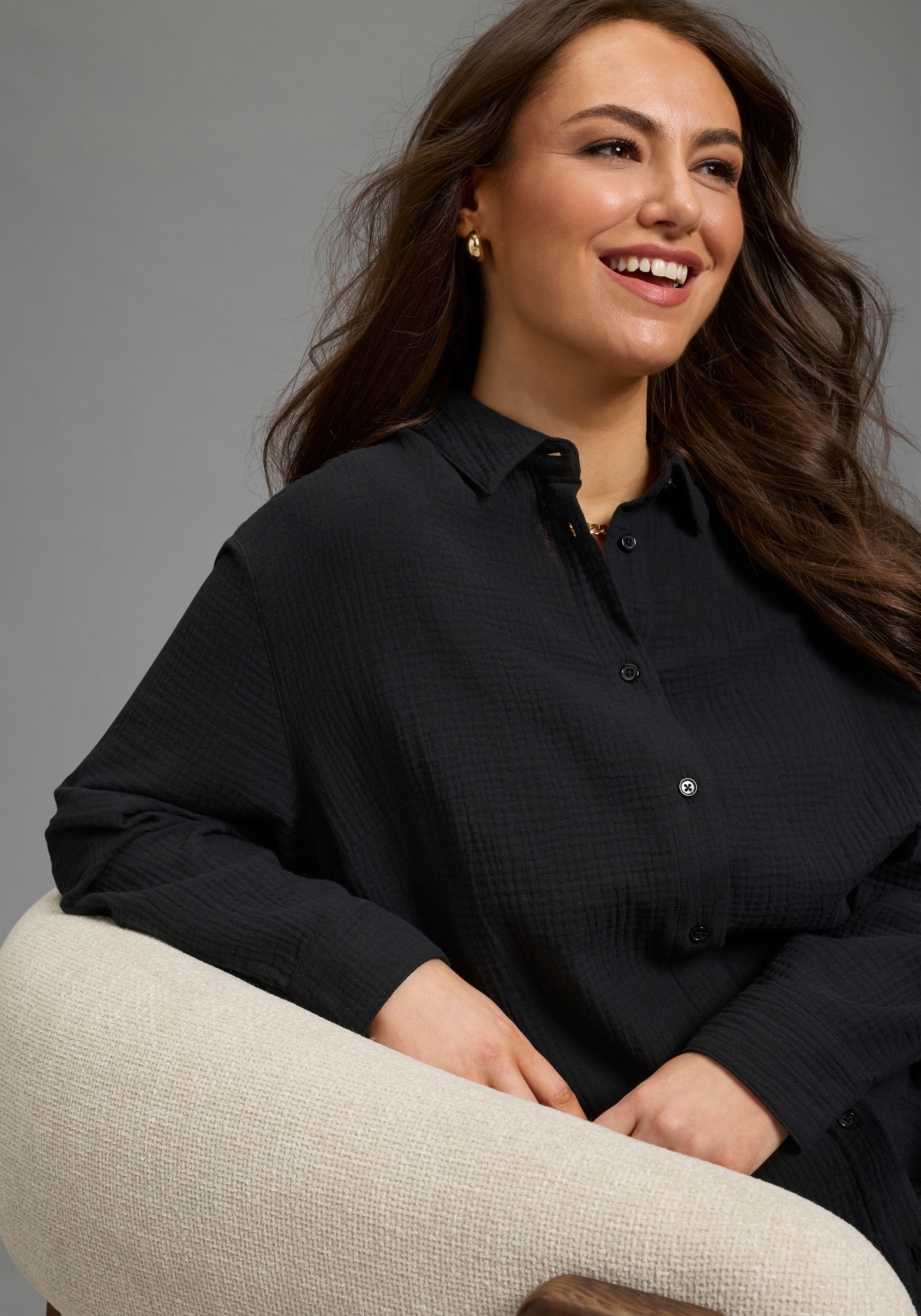 Thumbnail - Laura Scott CURVE Hemdbluse aus angenehm weicher Strukturware