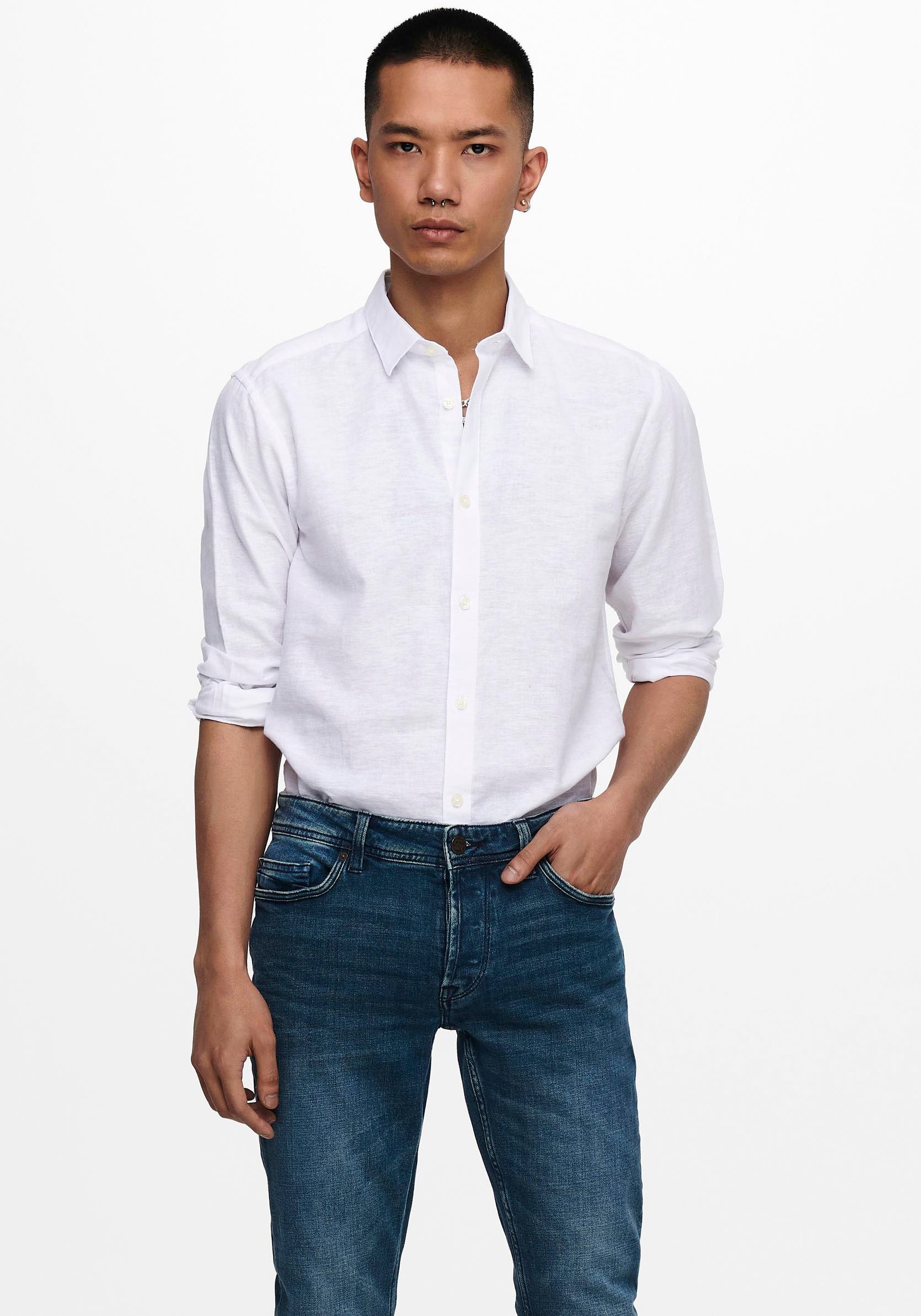 ONLY & SONS Langarmhemd "ONSCAIDEN LS SOLID LINEN SHIRT NOOS" günstig online kaufen