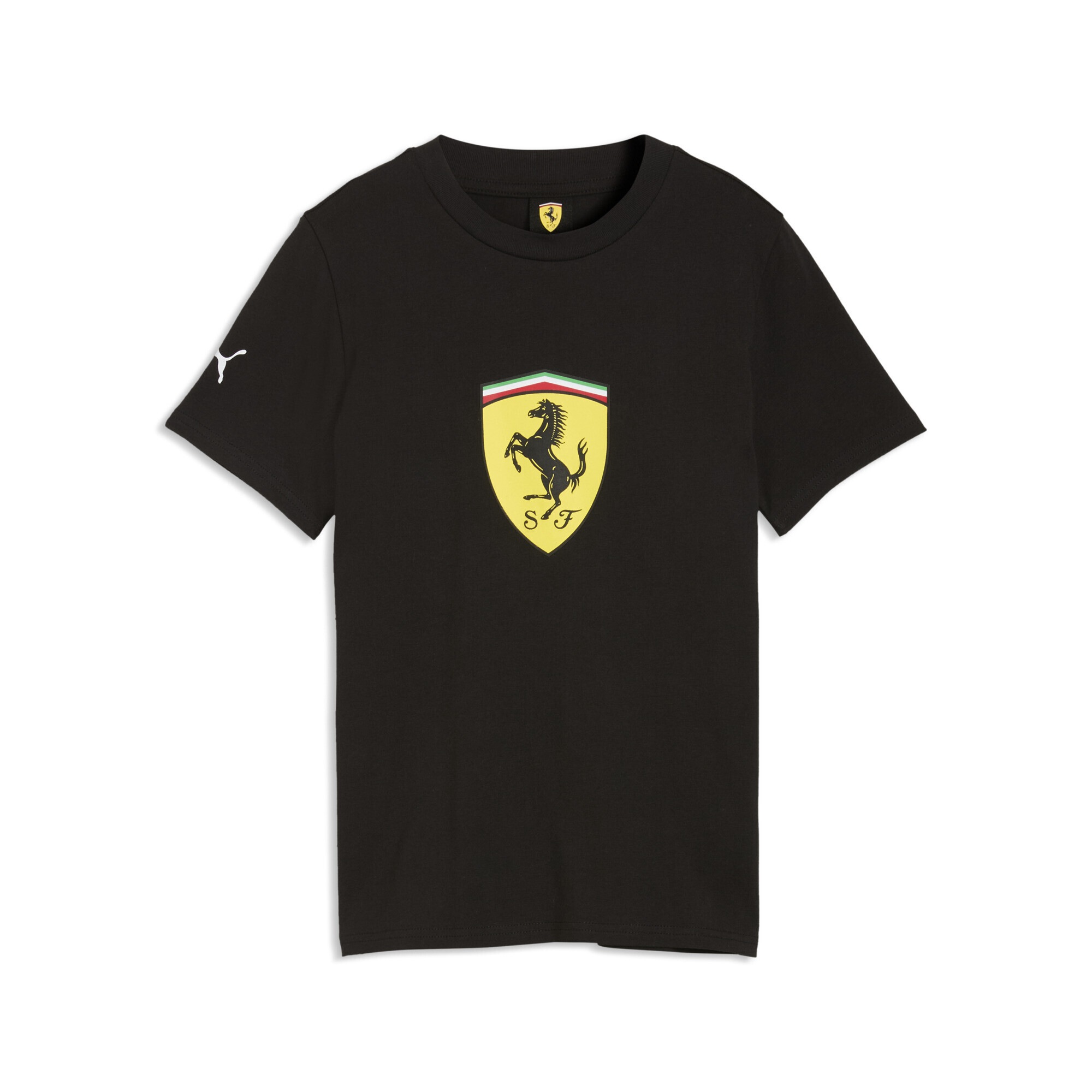 PUMA Kinder T-Shirt "Scuderia Ferrari Coloured Shield T-Shirt Jugendliche"schwarz, Gr. 140, clean, Obermaterial: 100% Baumwolle. Rippe: 25%