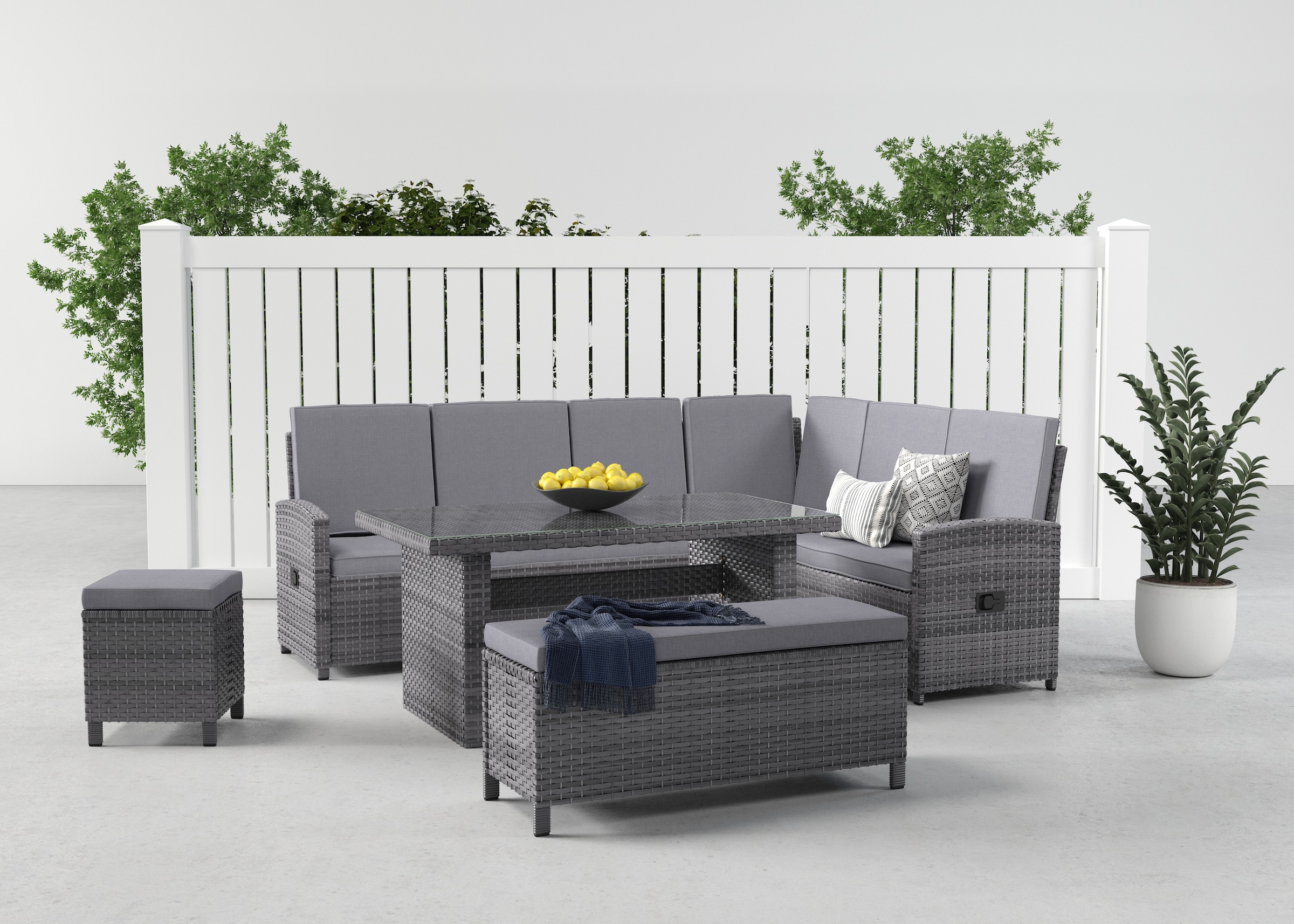 KONIFERA Gartenlounge-Set "Paris" Set, 2x 3er Bank, 1x Sitzbank, 1x Hocker, günstig online kaufen
