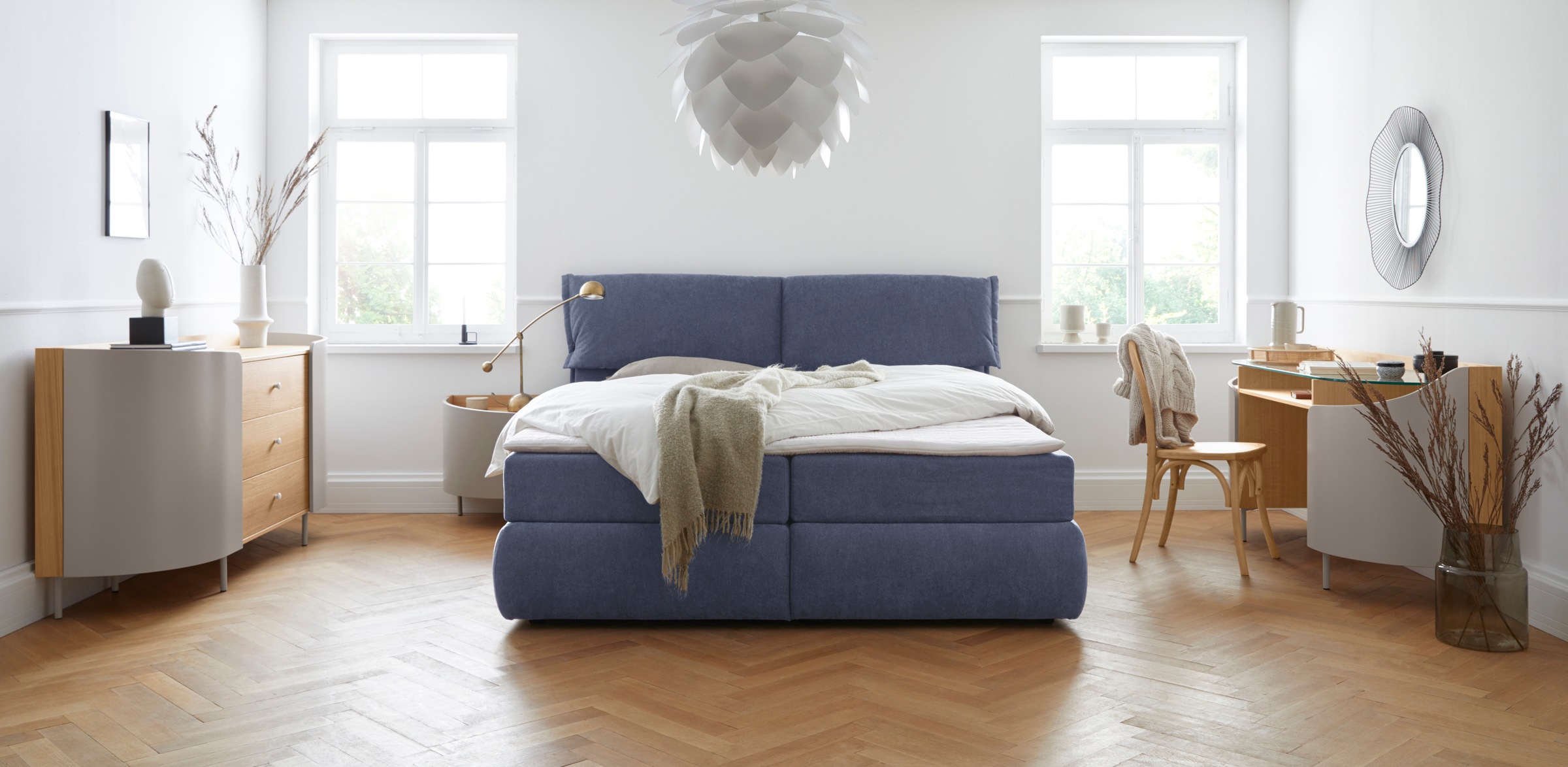 andas Boxspringbett »Jenson«, in 4 Farben, 4 Breiten, 3 Matratzenarten in 2 Härtegraden, Topper