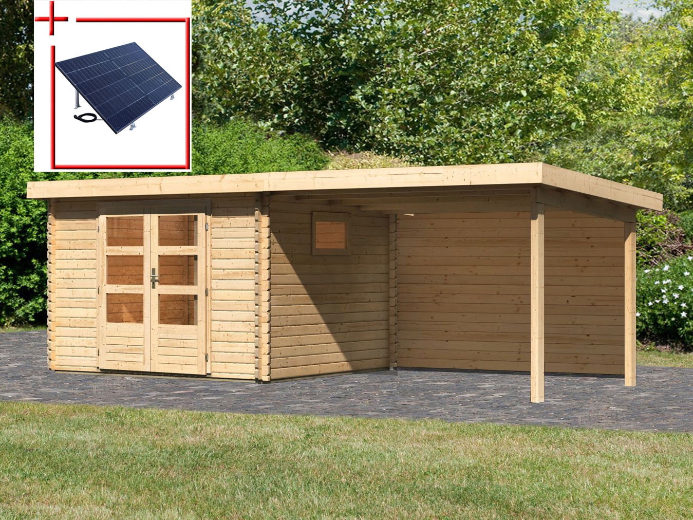 Karibu "Trittau 3" mit Anbaudach und Rückwand günstig online kaufen