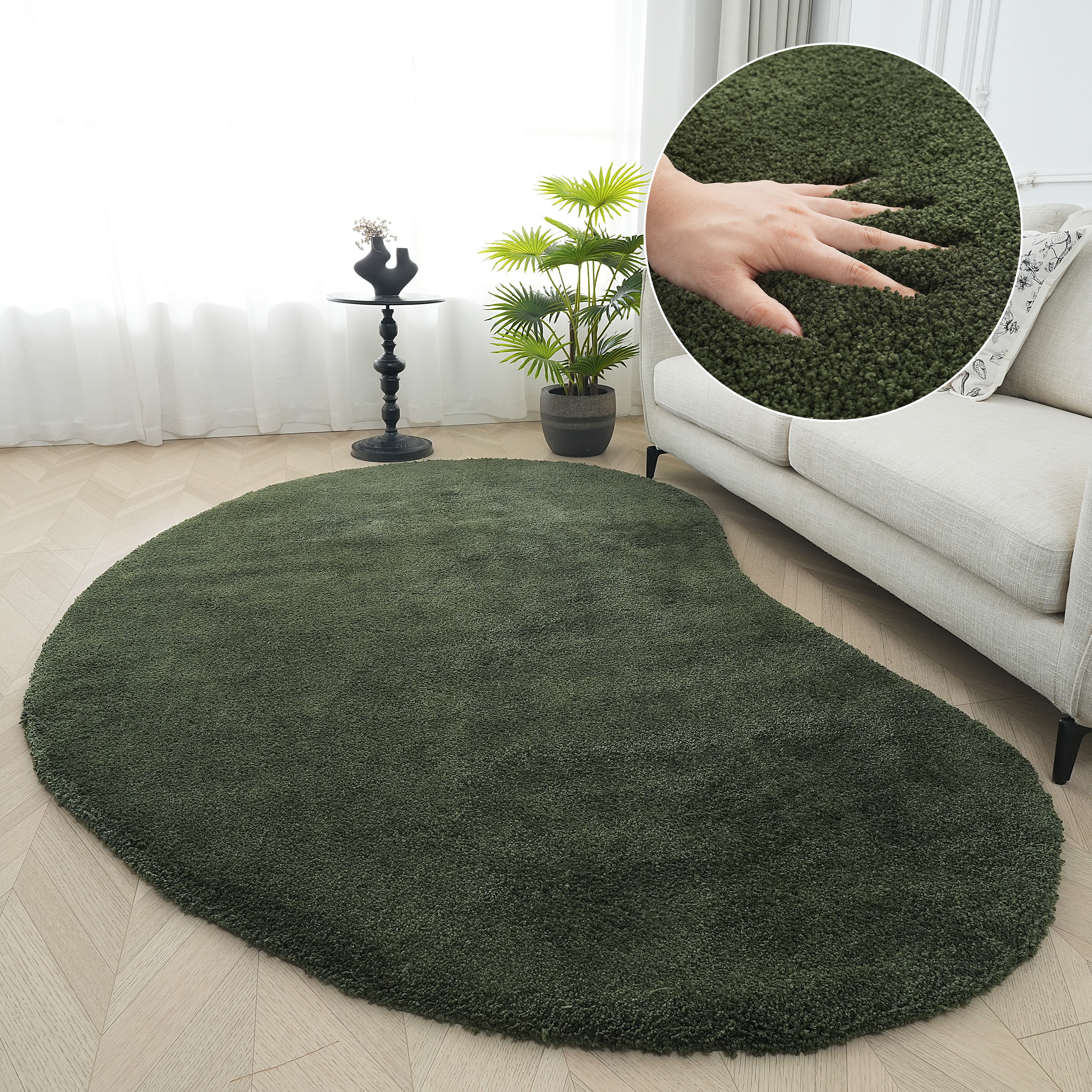 LeGer Home by Lena Gercke Hochflor-Teppich "Halrum, einfarbig, besondere Form, modern" U-förmig 25 mm Höhe organische Form, bean shape, kuschelig, Wohnzimmer, Schlafzimmer