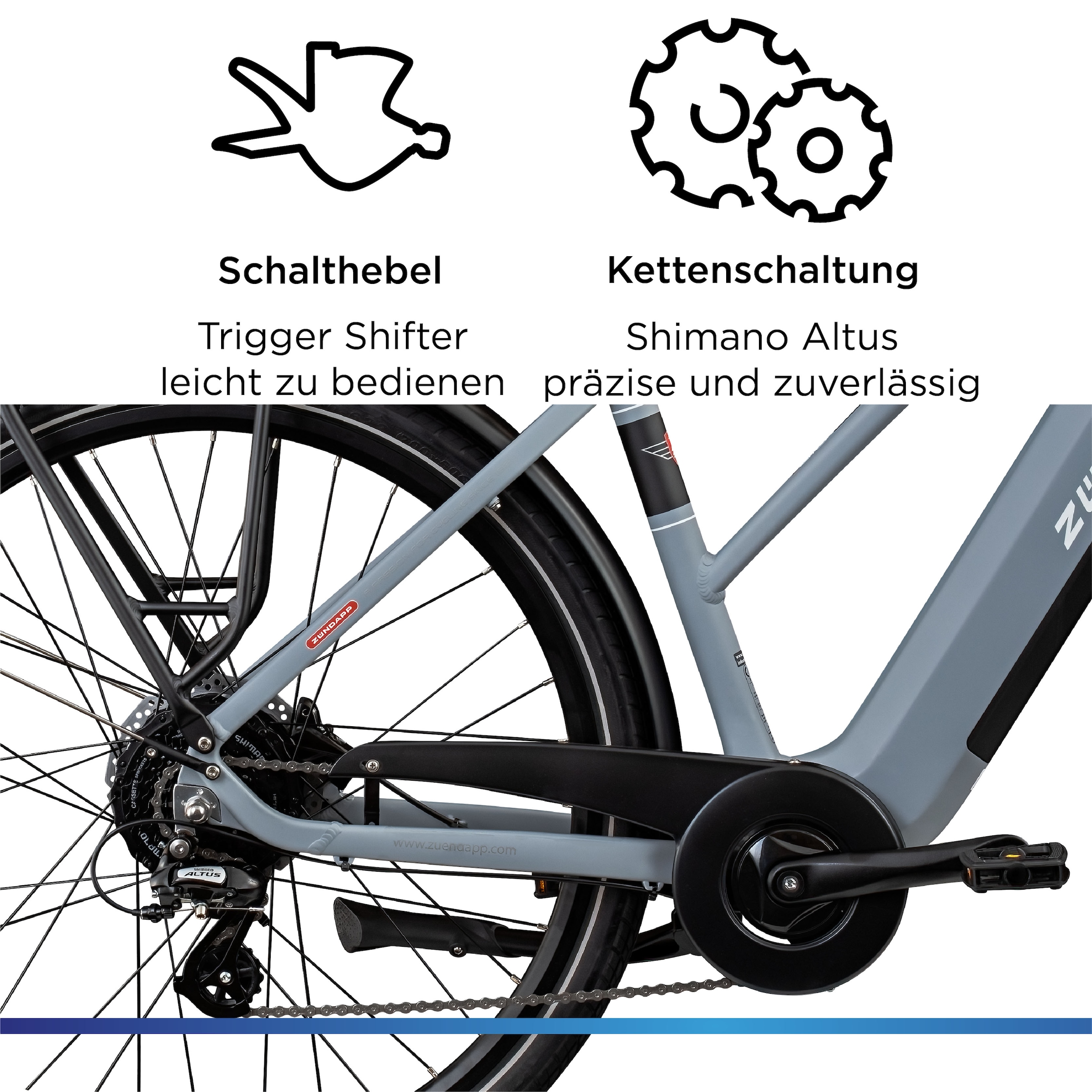 Zündapp »Z810« 24 Gang Shimano Altus RD-M310 Schaltwerk Kettenschaltung Heckmotor 250 W Pedelec, Elektrofahrrad für Damen