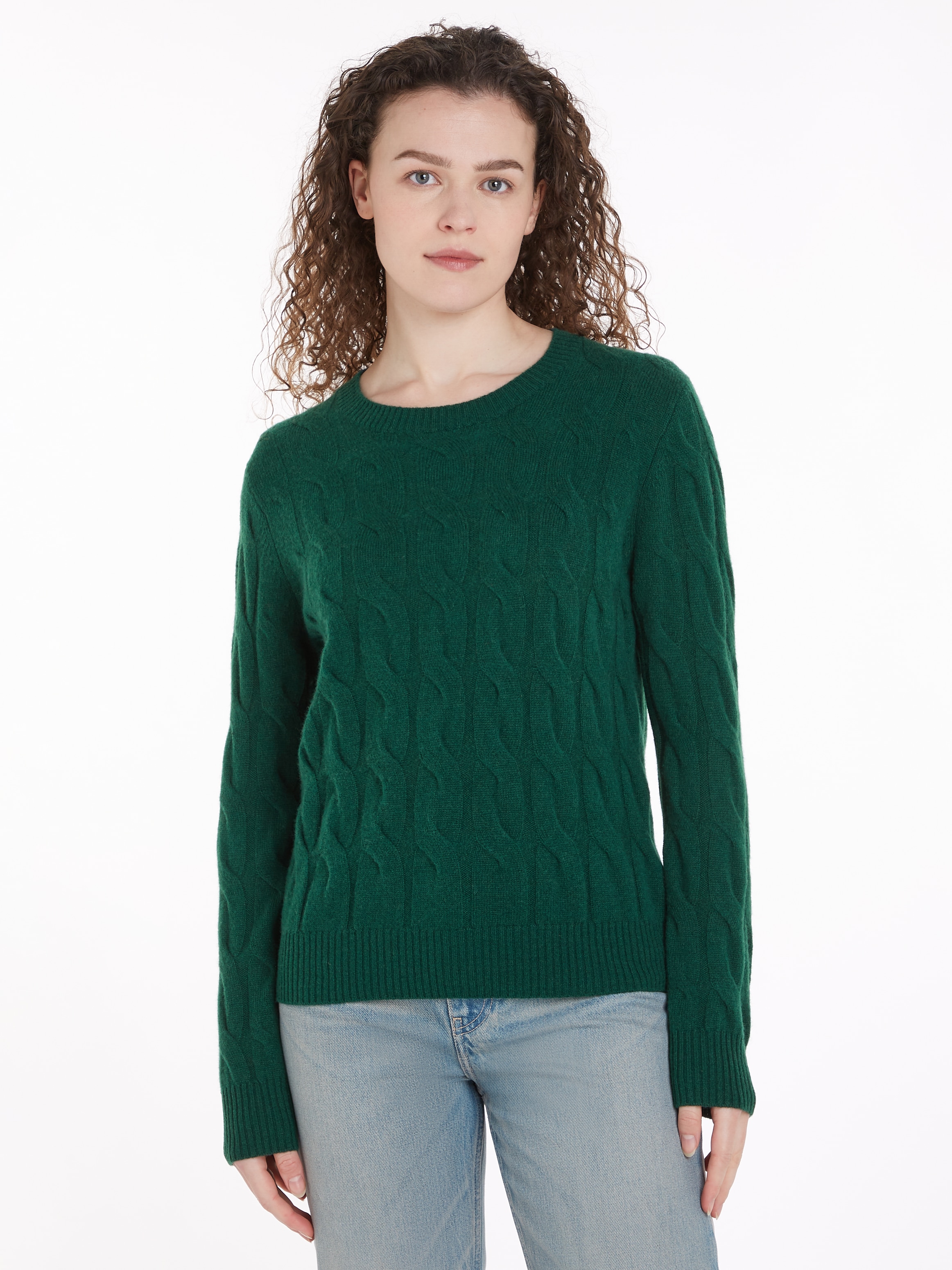 Tommy Hilfiger Strickpullover "SOFT WOOL CABLE C-NK" mit Zopfmuster, aus reiner Wolle