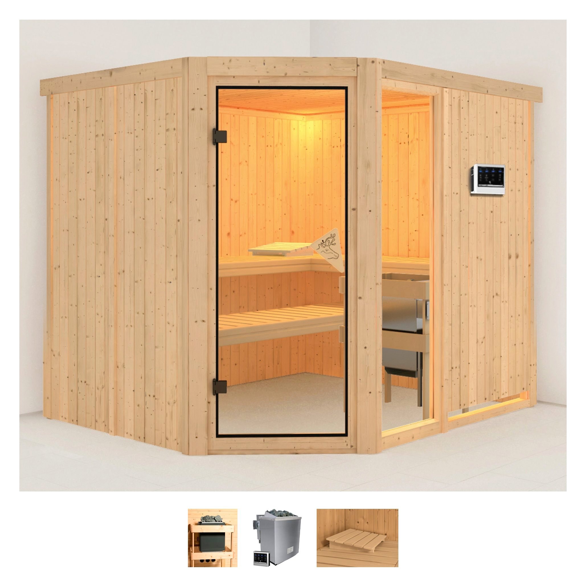 Karibu Sauna "Frigga 3" Set, Ofen 9 kW Bio externe Strg easy
