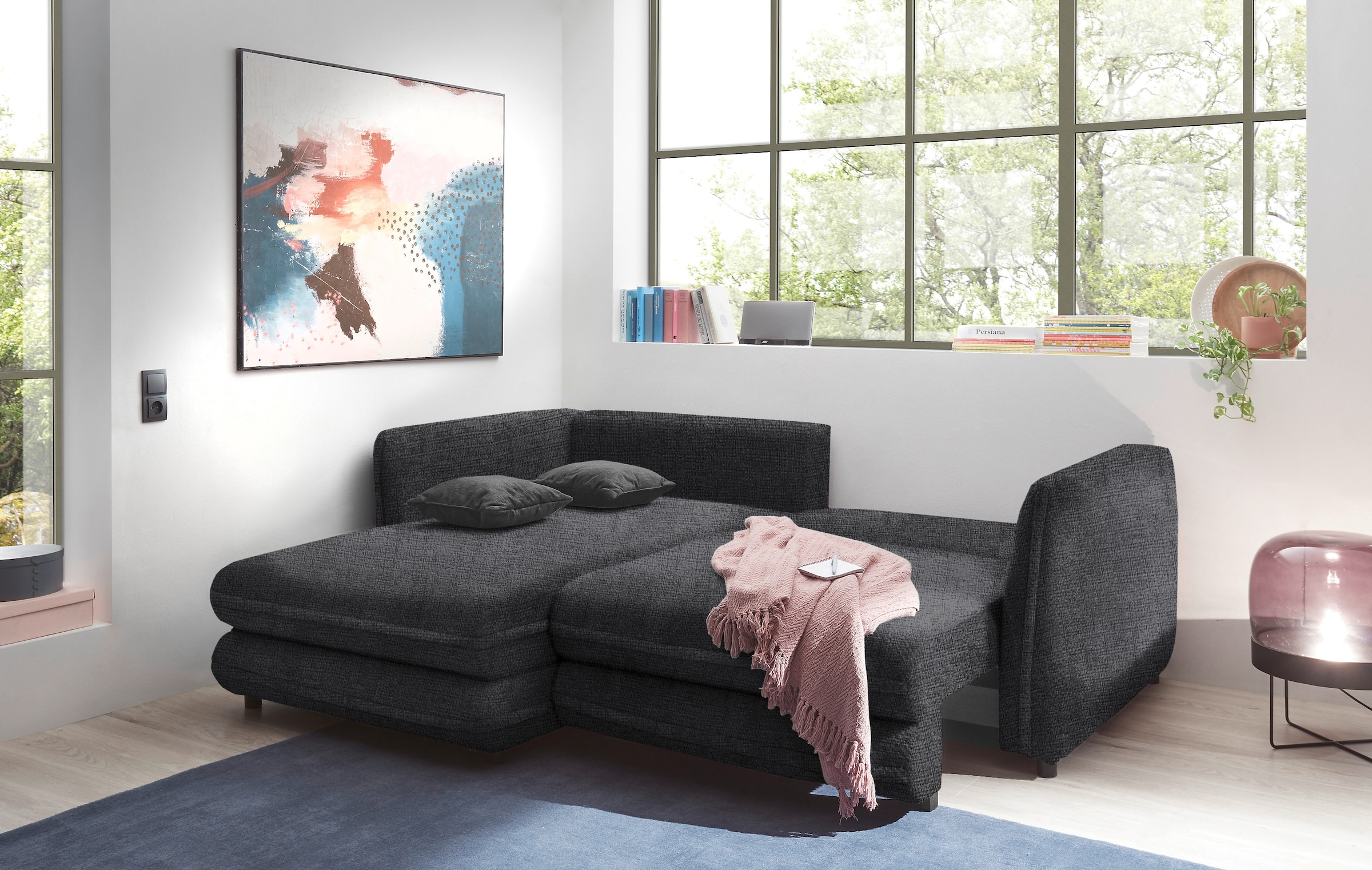 ED EXCITING DESIGN Ecksofa »Stanley L-Form«, mit Bettfunktion, Bettkasten & 2 Zierkissen
