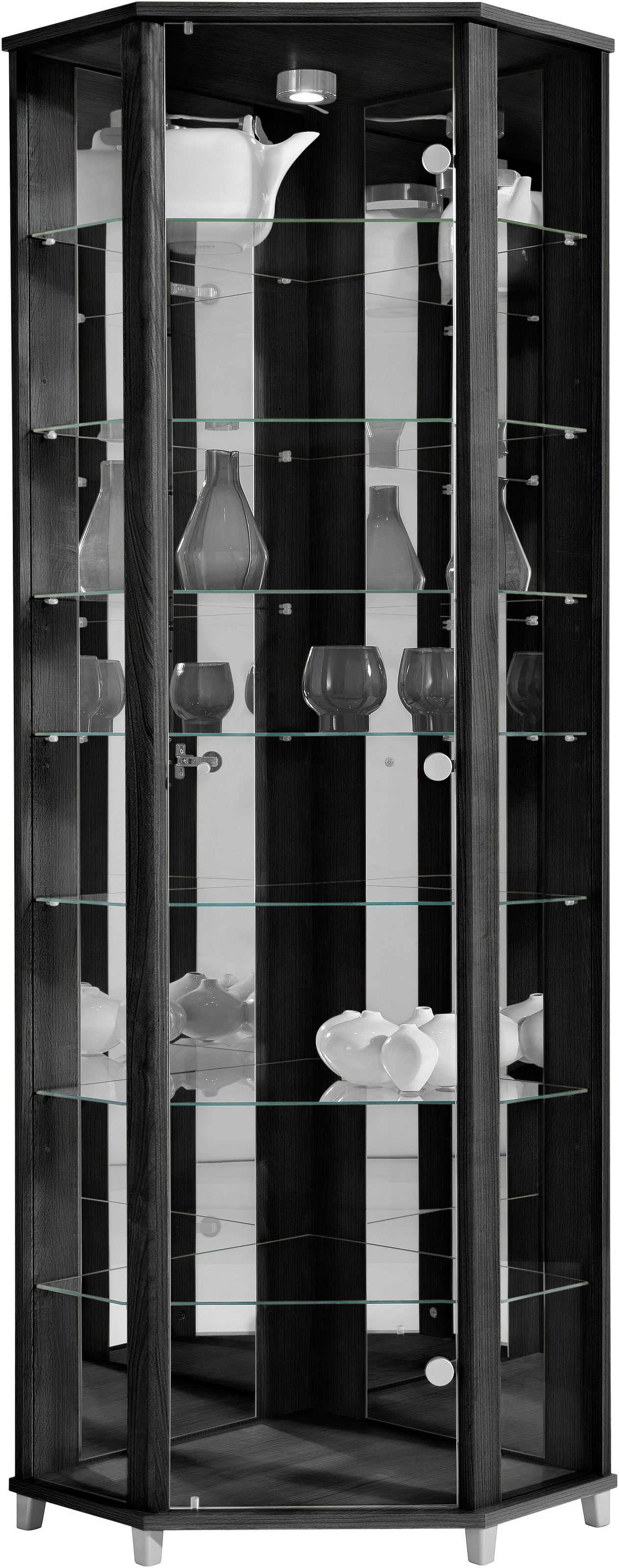 fif möbel Eckvitrine »TRIO Höhe ca. 172 cm, ink. Beleuchtung«, Eckvitrine/Glasvitrine 1x Glastür, perfekt für Sammler, Sammlervitrine