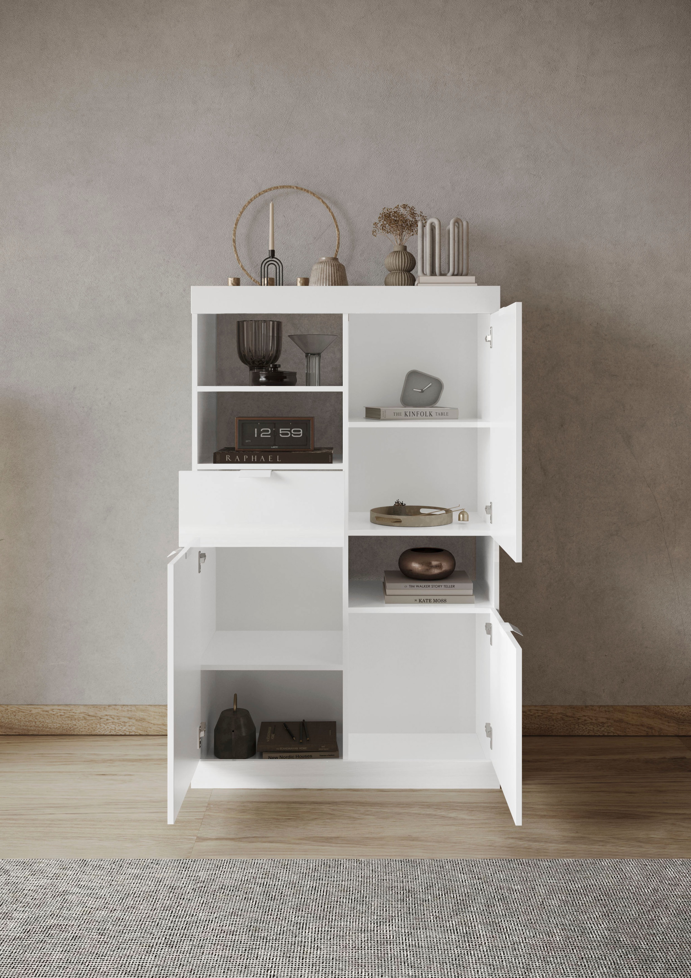 INOSIGN Highboard »Slim«, Breite 91 cm, weiß Hochglanz Lack