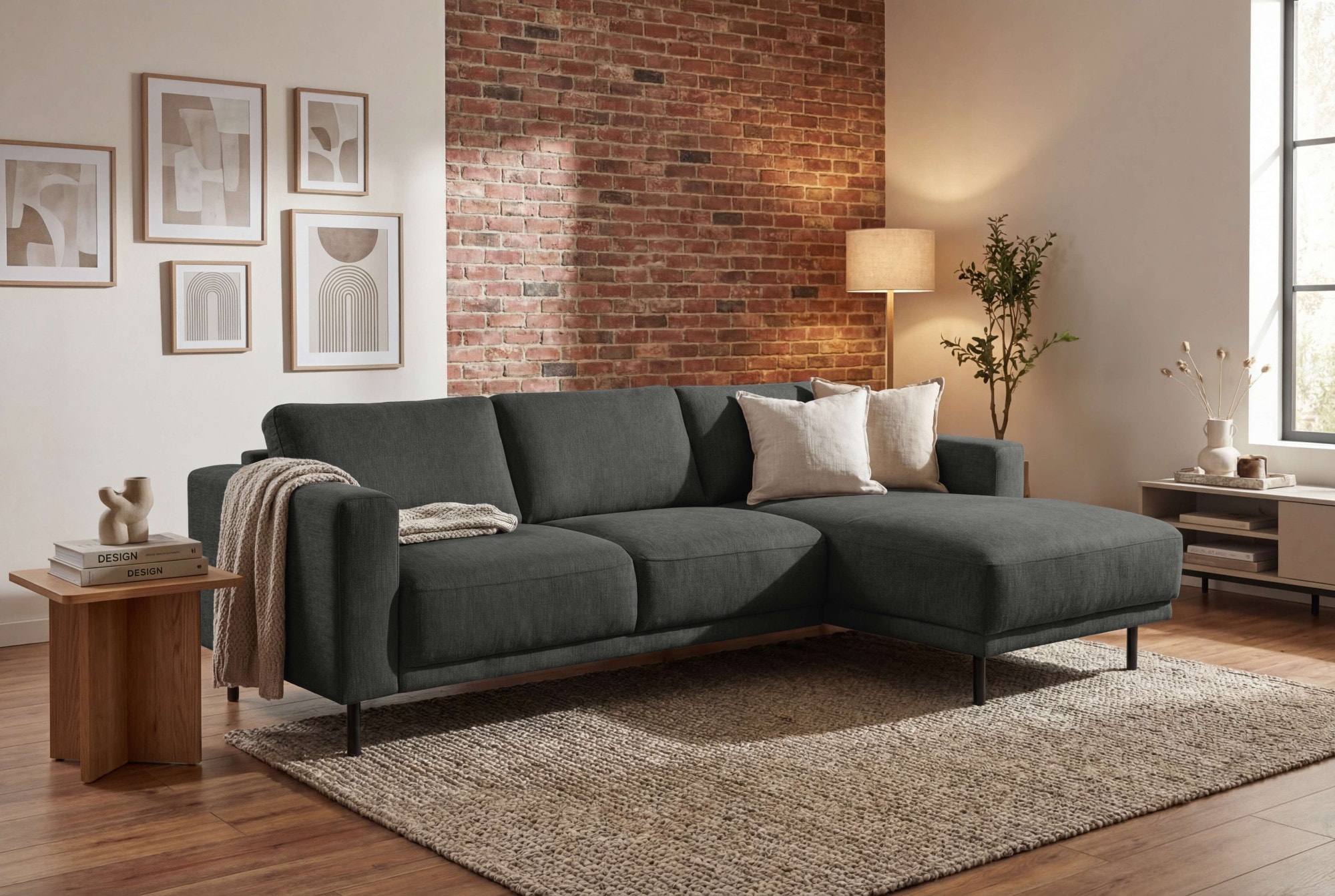 OTTO home Ecksofa "Sveeva, L-Form, B.238 cm, schwarze Metallfüße" langlebiger Webstoff, mit Wellenunterfederung, viele Farben