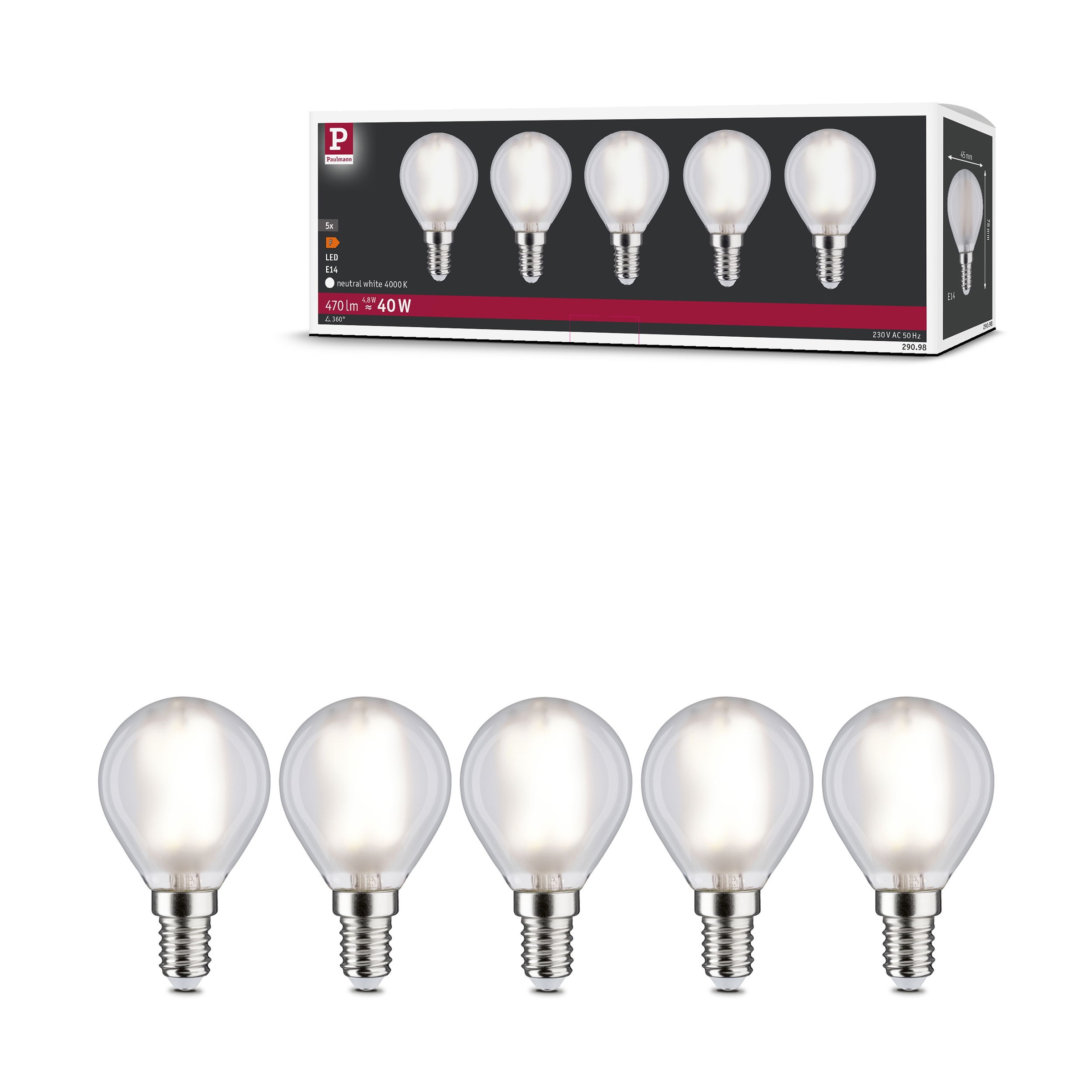 Paulmann LED-Leuchtmittel »5er Pack Tropfen 470lm 4000K matt 230V« E14 5 Stk. Neutralweiß