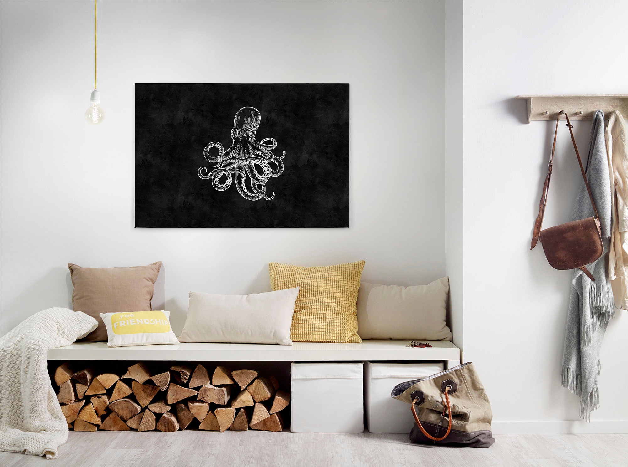 A.S. Création Leinwandbild "blackboard 4", (1 St.), Schwarz-Weiß Octopus Keilrahmen Bild Tafel