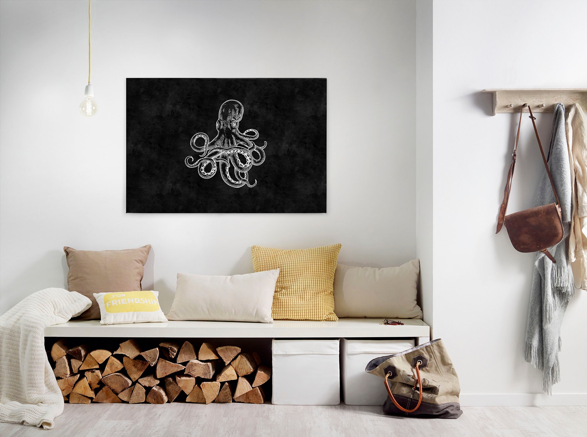 A.S. Création Leinwandbild "blackboard 4" Gemälde Kunst 1 Stk. tlg. Schwarz-Weiß Octopus Keilrahmen Tafel Leinwand-Bild Wohnzimmer modern