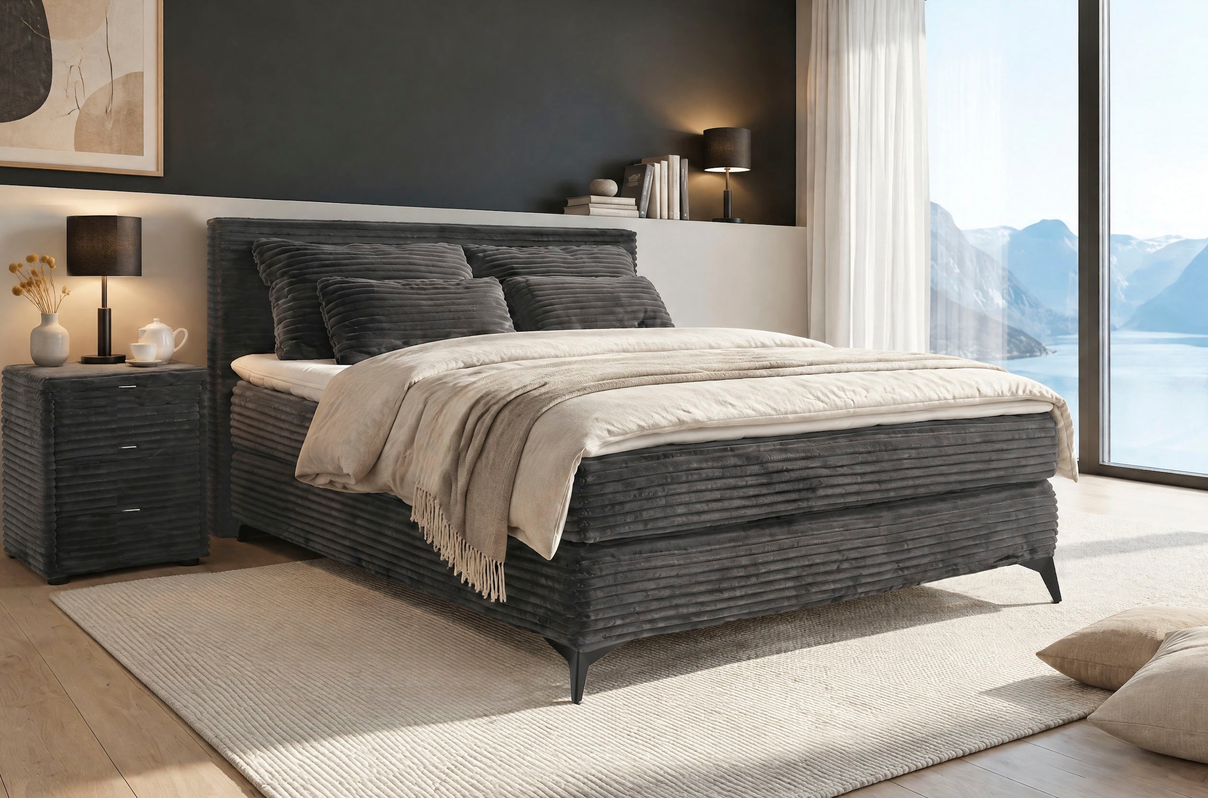 Jockenhöfer Gruppe Boxspringbett »PAULINA inkl. Bonnell- oder Taschenfederkernmatratze H3-H4« 140x200 cm oder 180x200cm, Chenille oder Cord