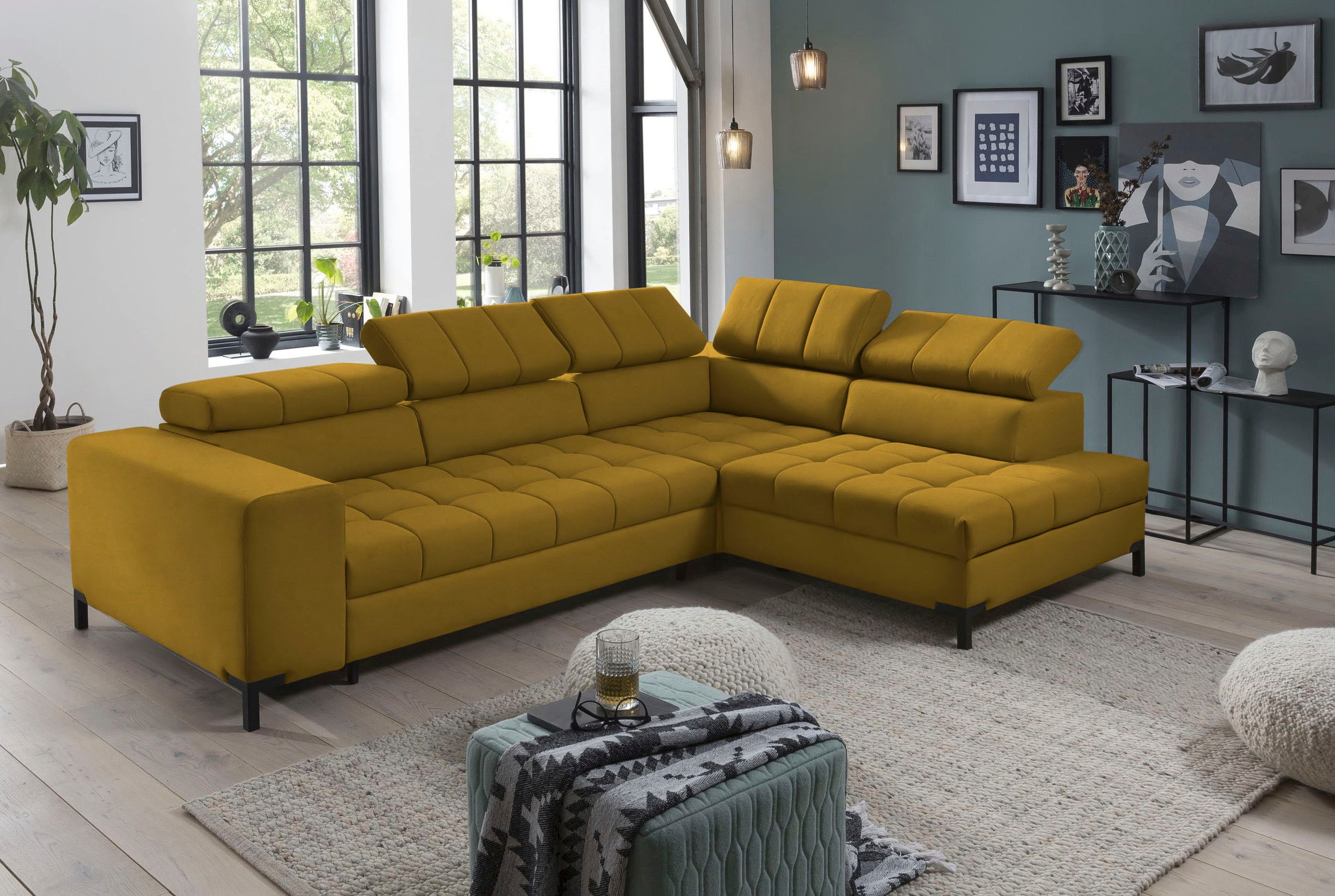 exxpo - sofa fashion Ecksofa »Bocco, hochwertige Verarbeitung, toller Sitzkomfort, bequem, L-Form«, wahlweise mit Bettfunktion u. Bettkasten, inkl. Kopfteilverstellung