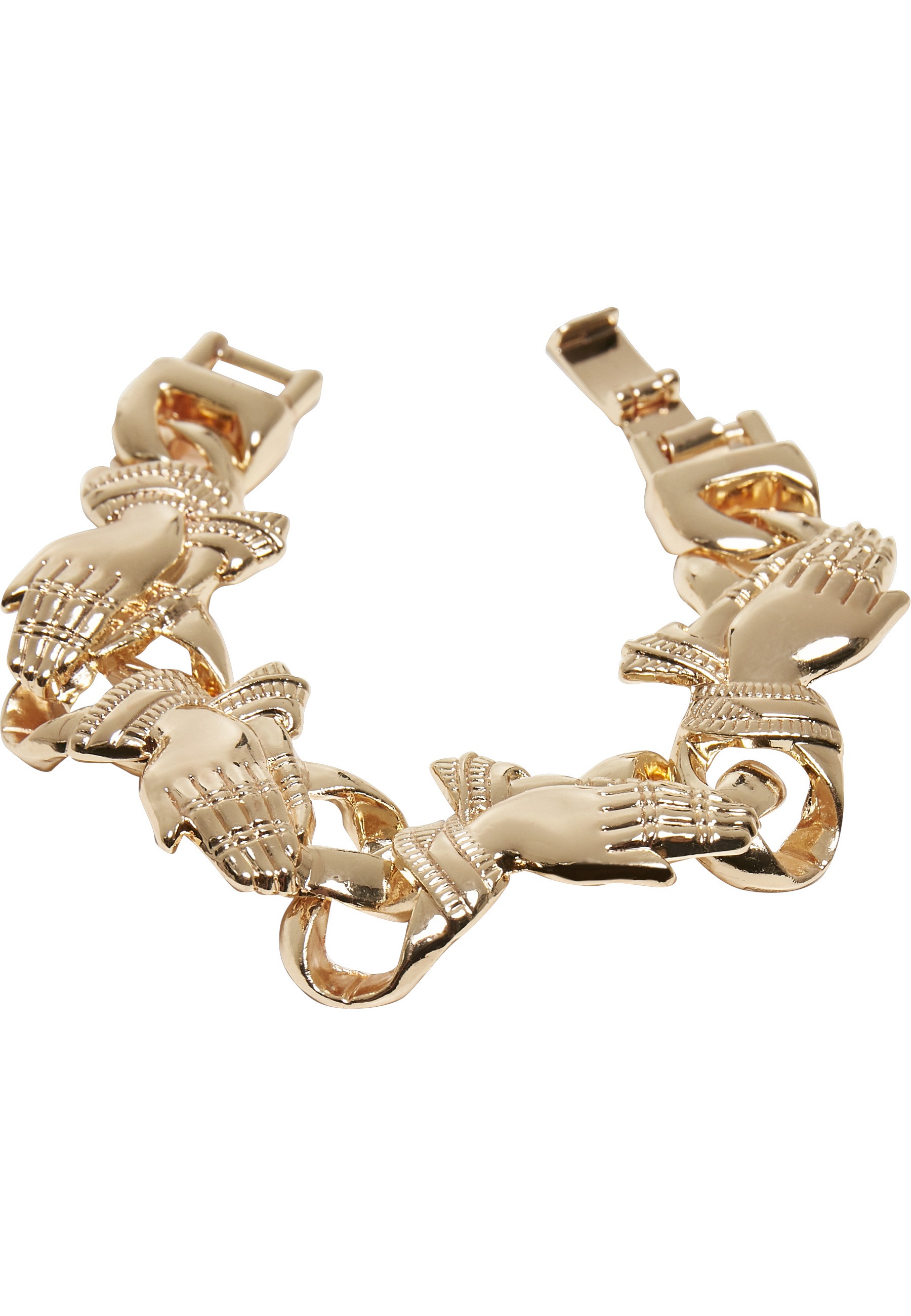 URBAN CLASSICS Damen Bettelarmband "Urban Classics Unisex Pray Hands Bracelet", S/M, Zink, gold, Zink, Armbänder