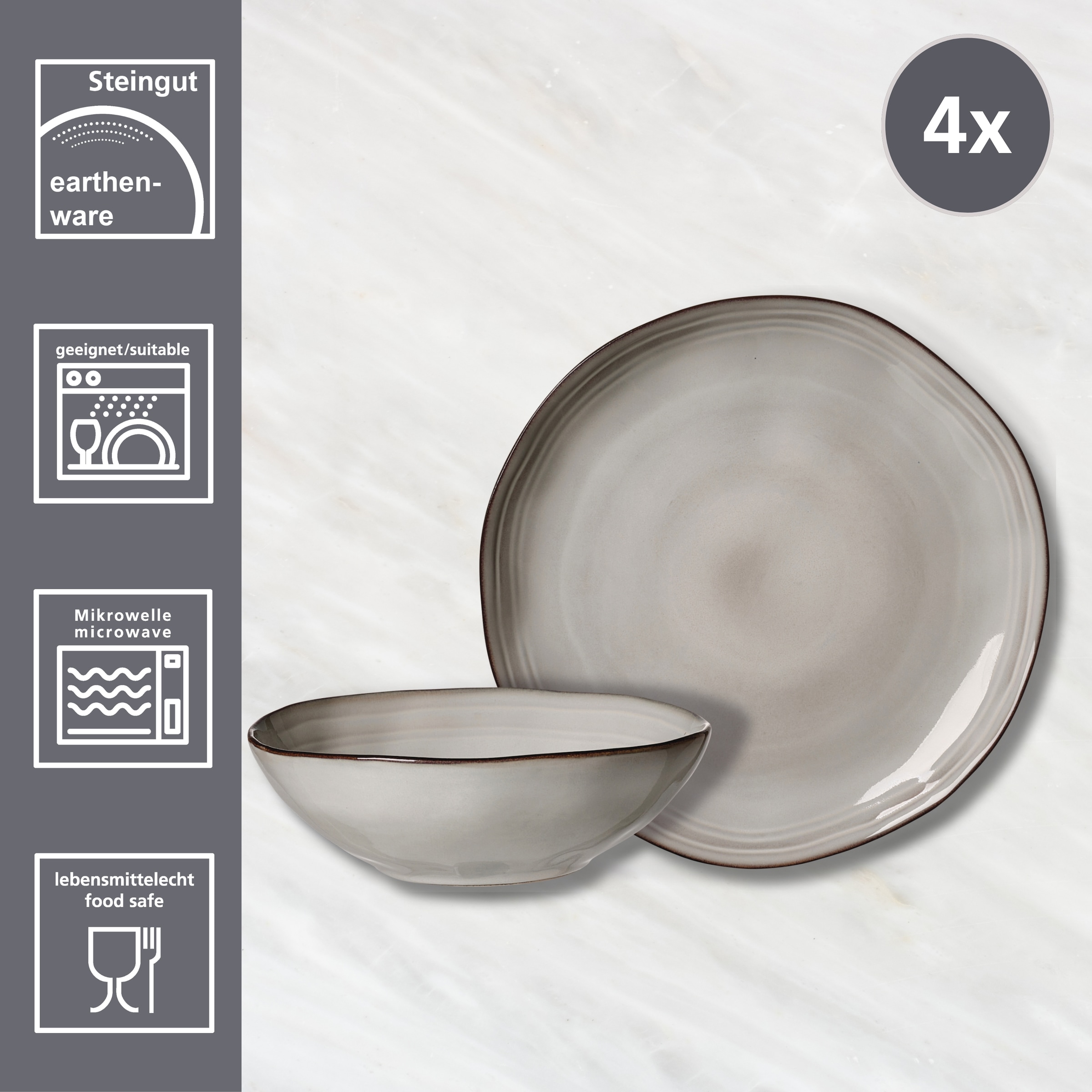 Ritzenhoff & Breker Tafelservice »Kendra«, (Set, 8 tlg.), aus Steingut für 4 Personen
