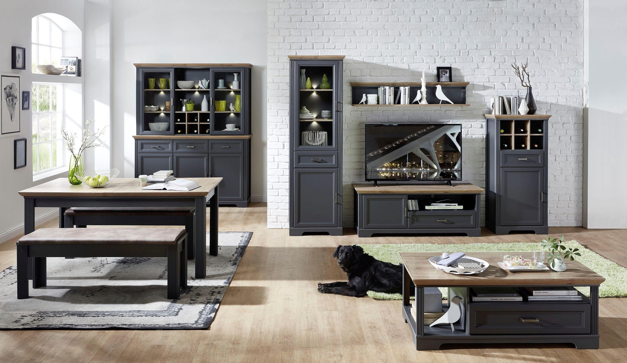 Innostyle Vitrine »Jasmin«, (1 Sideboard und 1 Aufsatzvitrine), 2-teilig