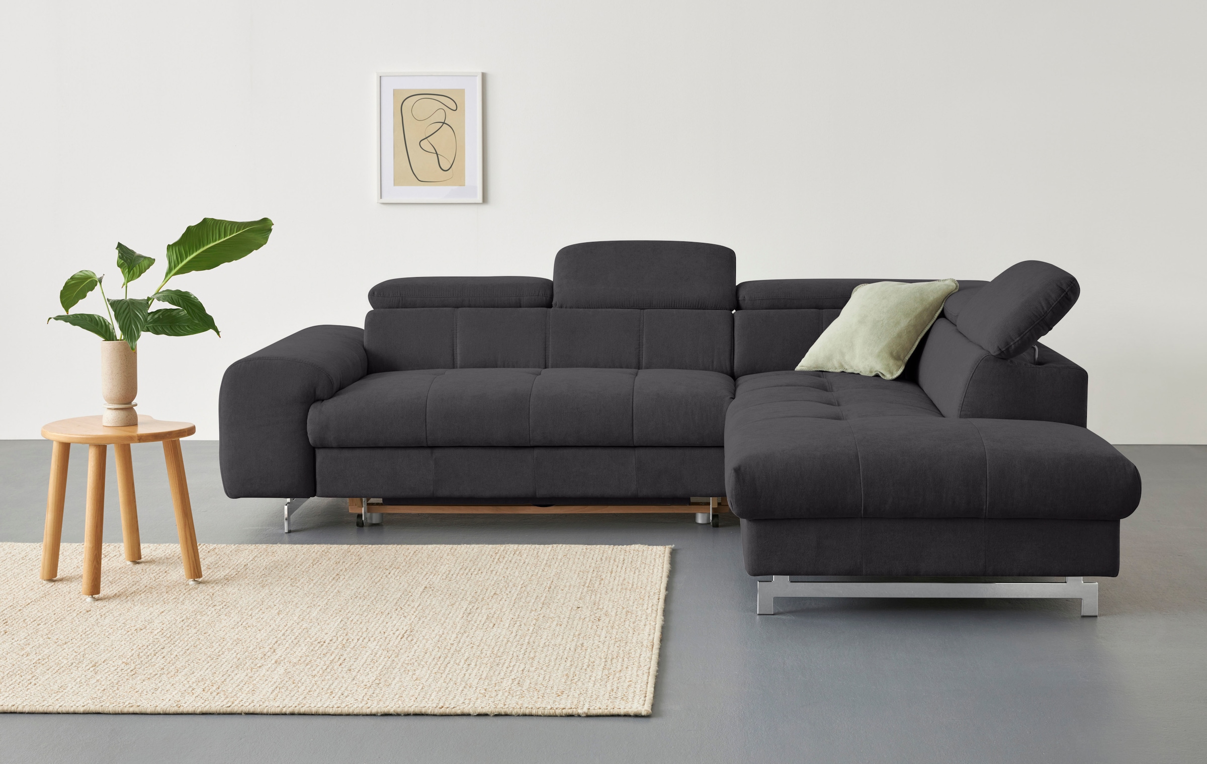 COTTA Ecksofa "Chef bequem, tolle Verarbeitungsdetails, Breite 262cm, L-Form" mit Kopfteilverstellung, edle Metallkufen, optional Schlaffunktion