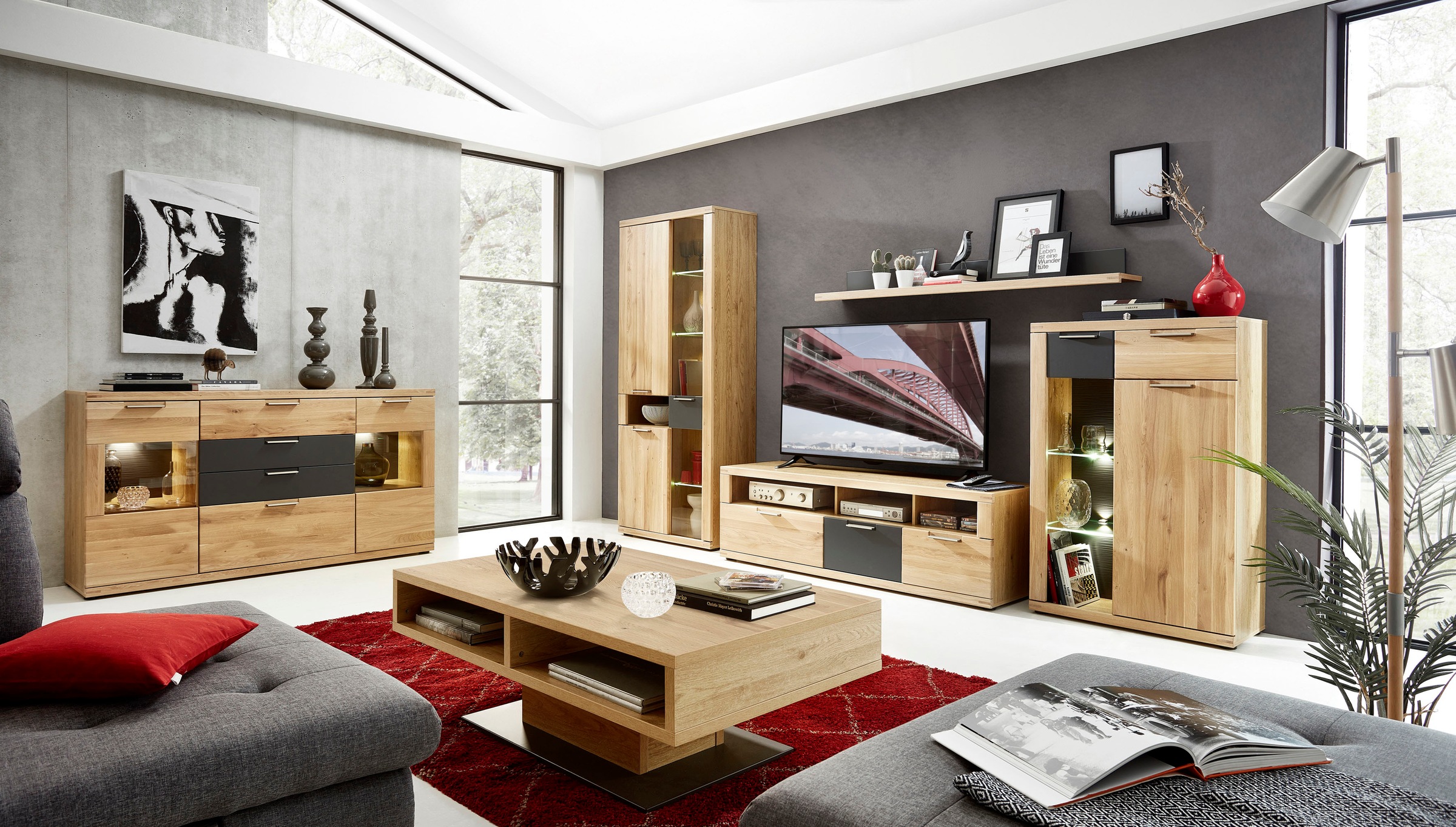 Innostyle Sideboard »Bianco«, 2 Glas-/Holztüren, 4 Schubkästen, inkl. LED-Beleuchtung