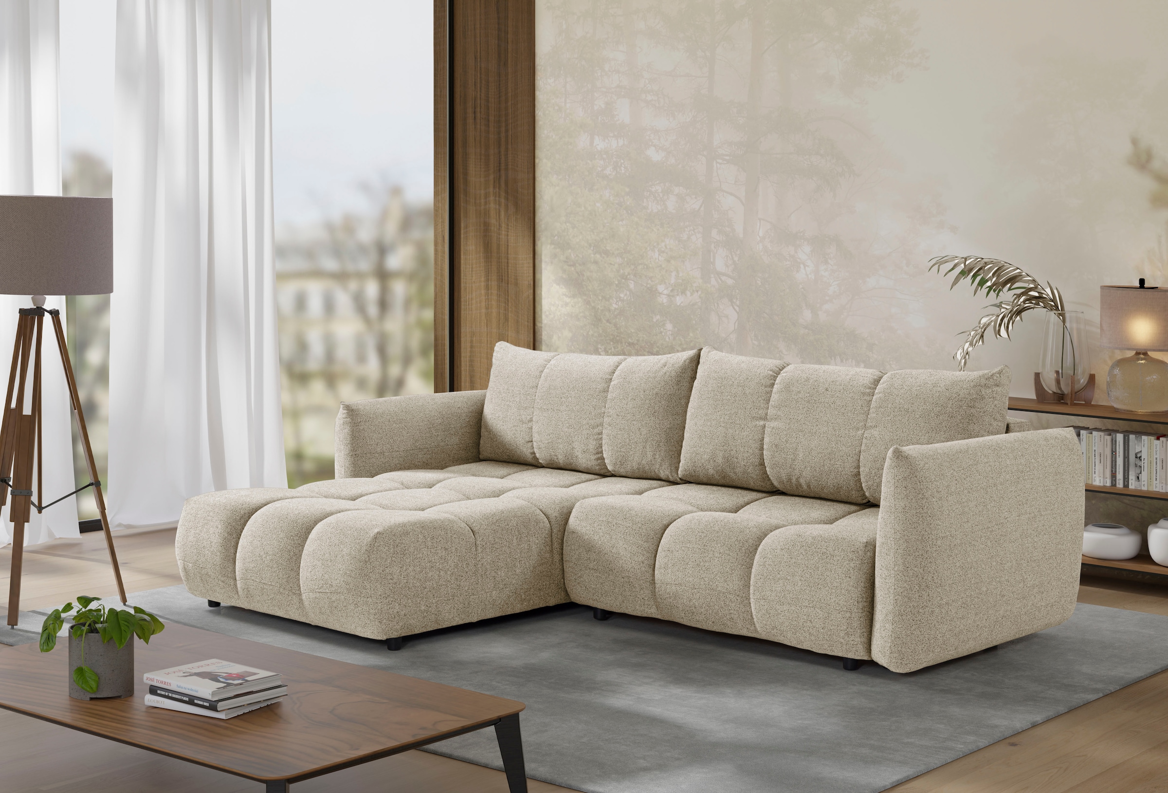 exxpo - sofa fashion Ecksofa "Livonia, B/T: 260/187, modern & praktisch für kleine Räume" Mit Bettfunktion & Bettkasten,hoher Sitzkomfort,inkl. Steppung, L-Form