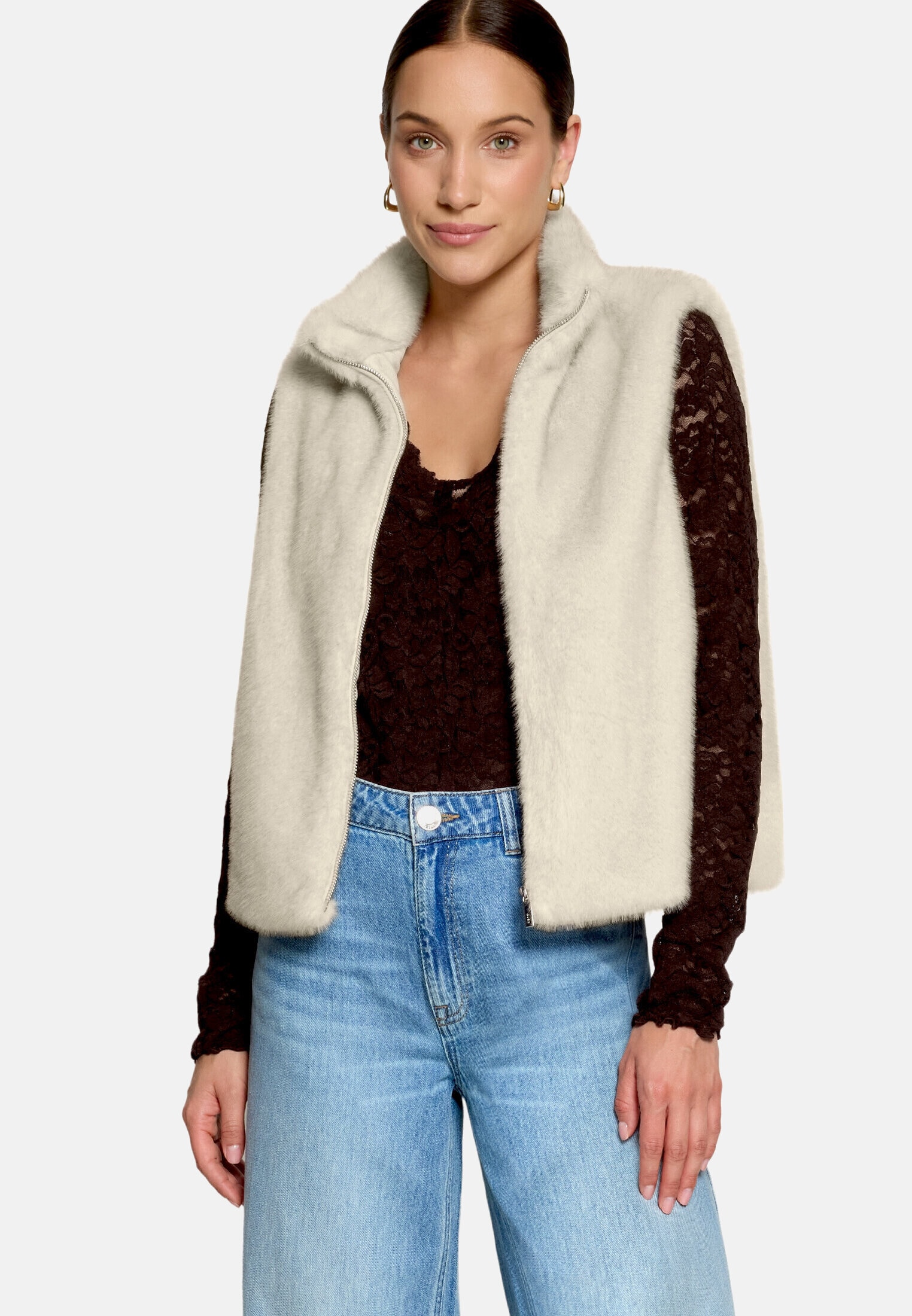Zero Plüschweste »Damen Fur-Weste mit hohem Kragen« Material