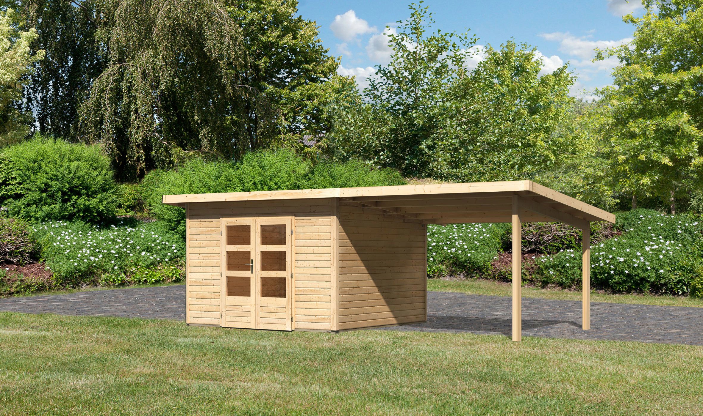 Karibu Gartenhaus »Perlsee 3«, (Set), mit Anbaudach