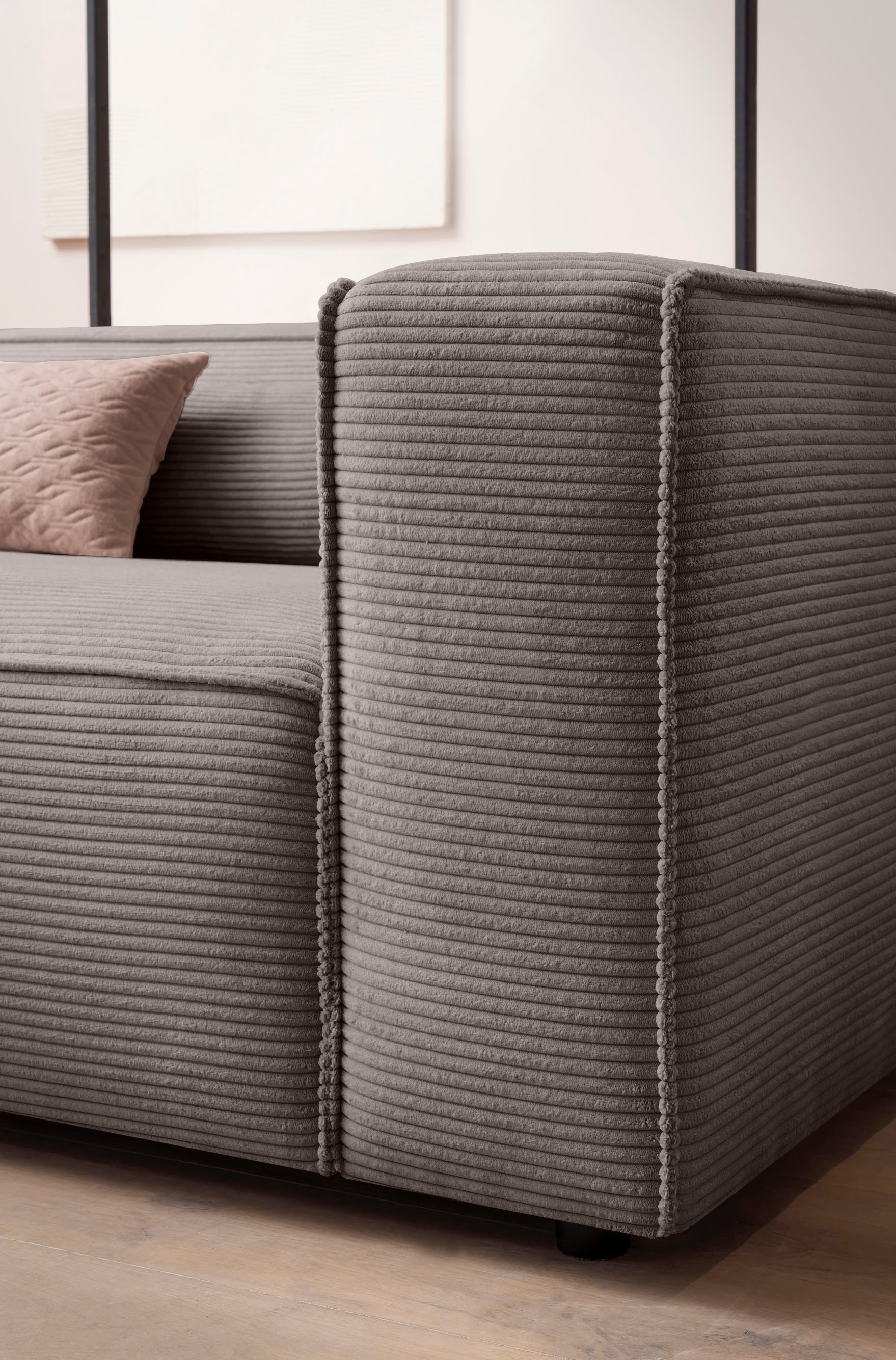LeGer Home by Lena Gercke 3-Sitzer »PIARA, XXL Sofa mit Kedernaht, Big-Sofa in Cord oder Leinenoptik«, schwarze Füße, bequemer Sitzkomfort, extra tiefe Sitzfläche