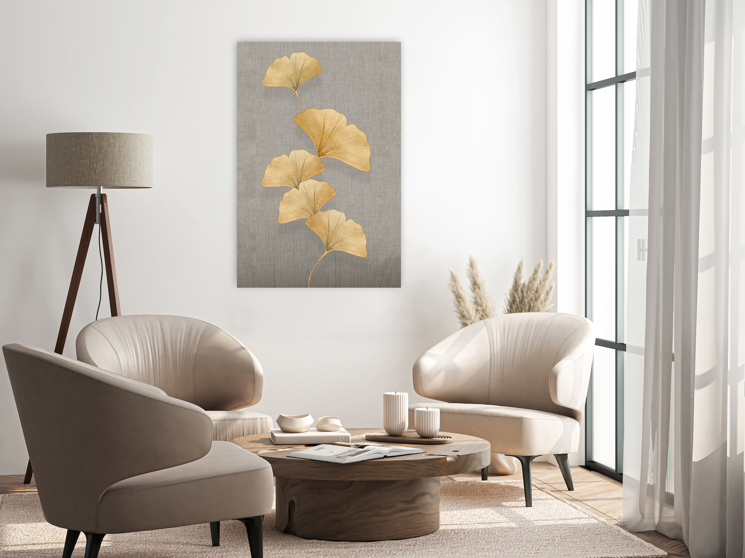 queence Leinwandbild »Goldener Ginkgo, Canvas Bild von Hand bespannt« 1 Stk. tlg. Zeitlose Ginkgo-Motive in hellen Farben